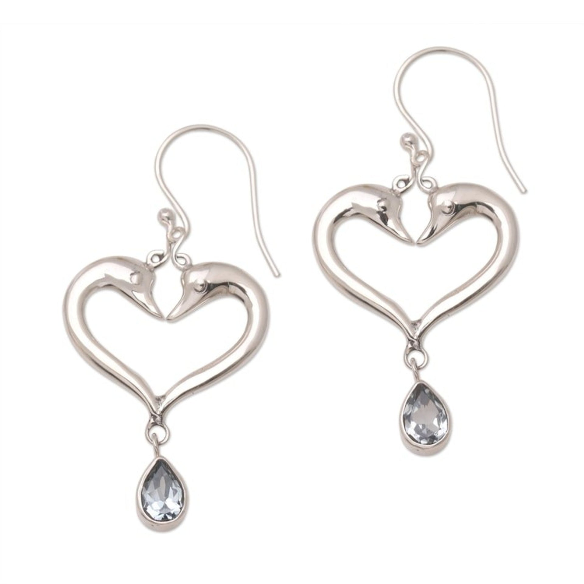 Blue Topaz Dolphin-Motif Dangle Earrings 'Young Romance'