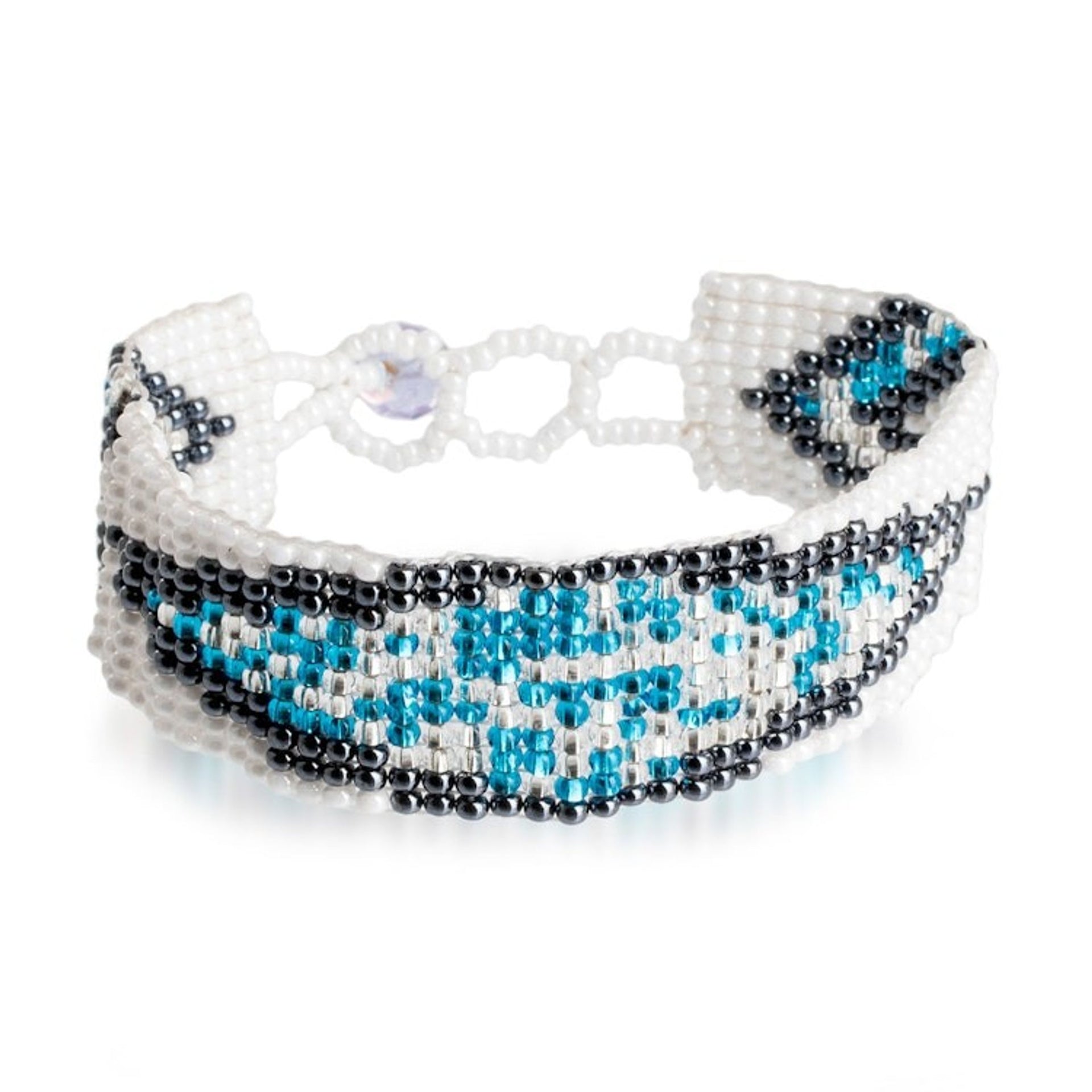 Mosaic-Inspired Blue and White Glass Bead Wristband Bracelet 'Heaven Harmony'