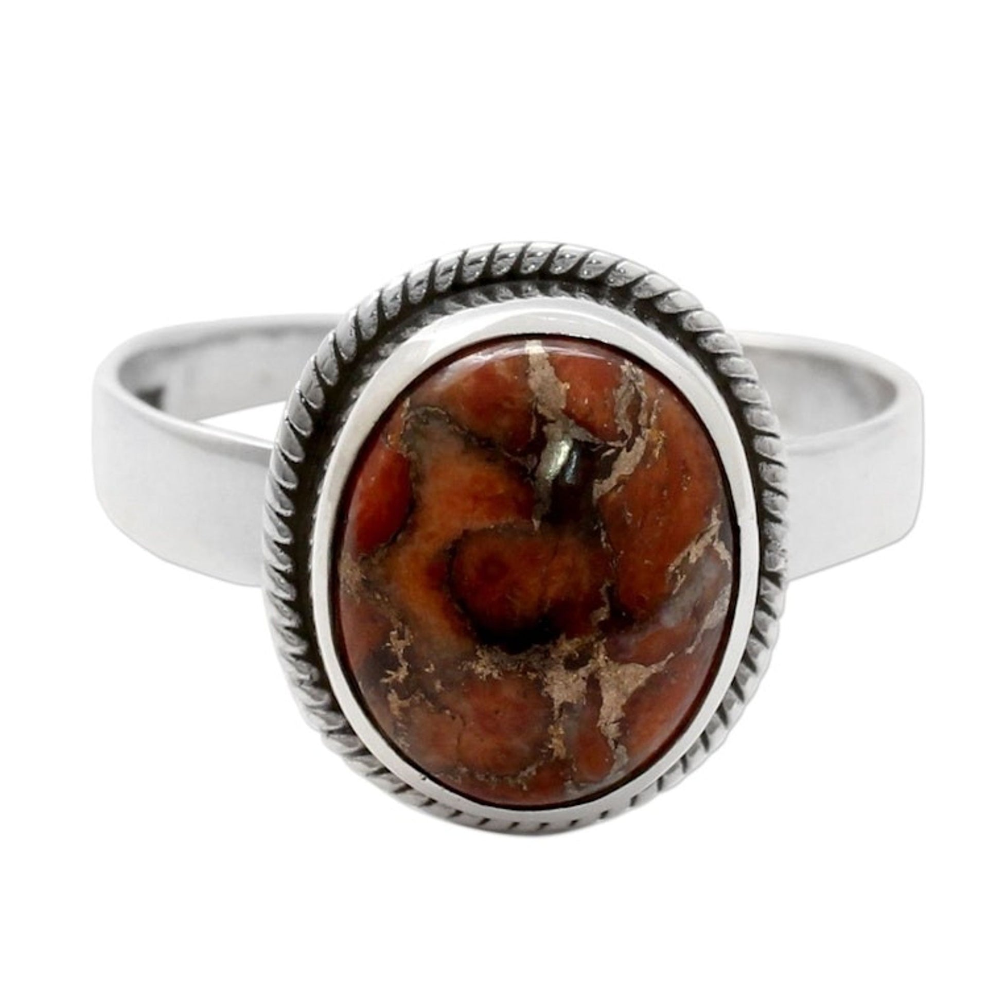 Orange Composite Turquoise Silver Ring from India 'Sunset Sky in Jaipur'