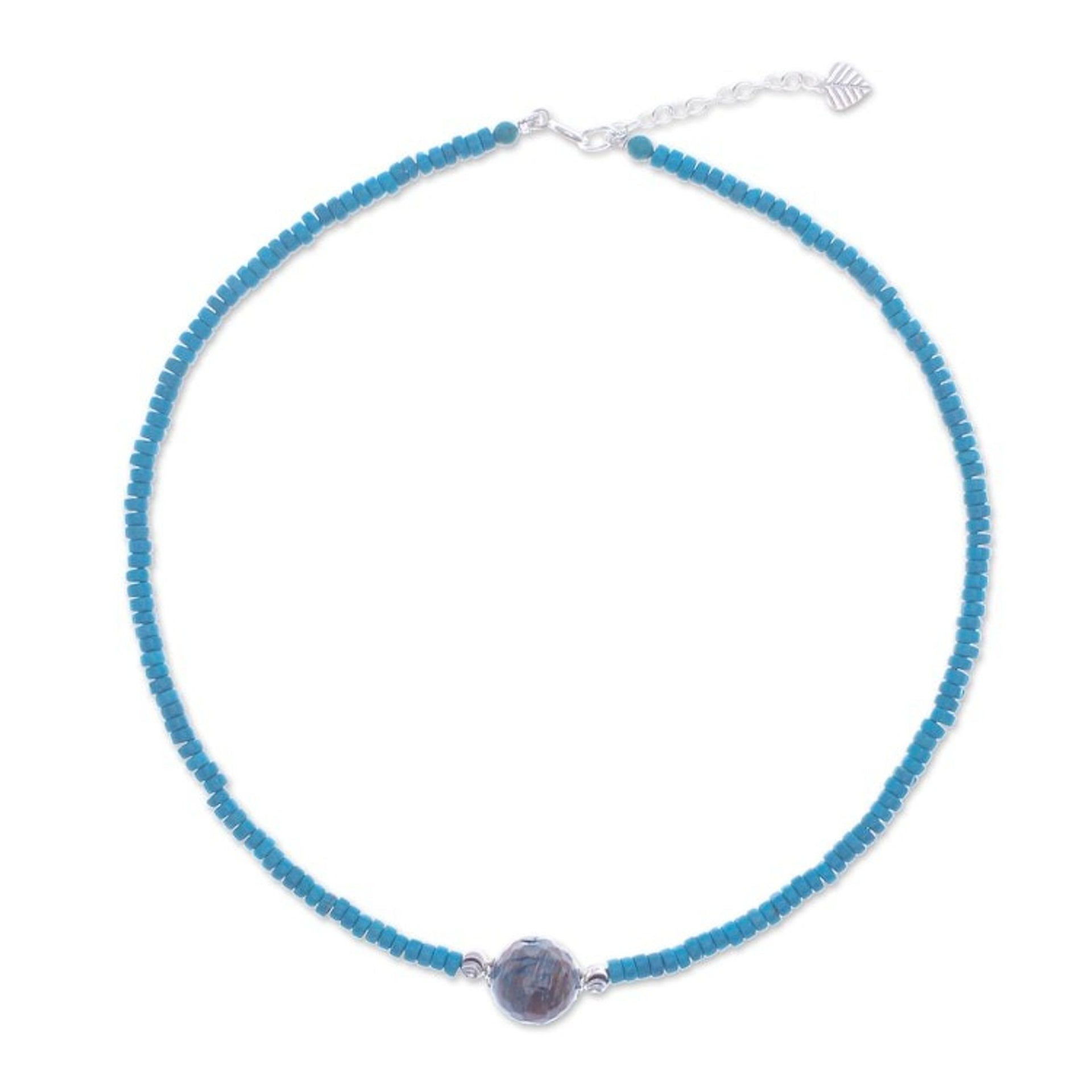 Reconstituted Turquoise Bead and Agate Pendant Necklace 'Earth and Water'