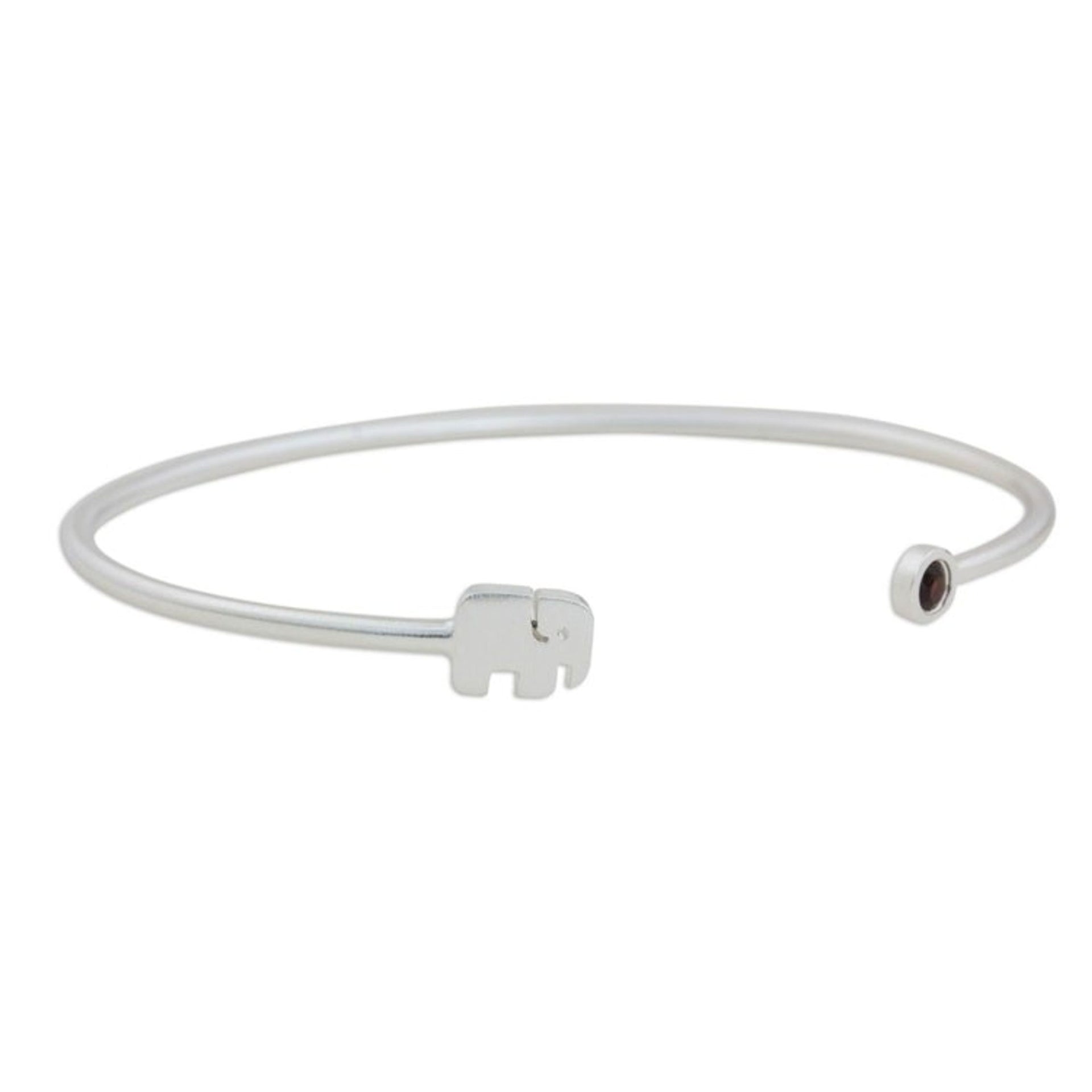 Artisan Crafted Garnet and Sterling Silver Cuff Bracelet 'Elephant Smile'