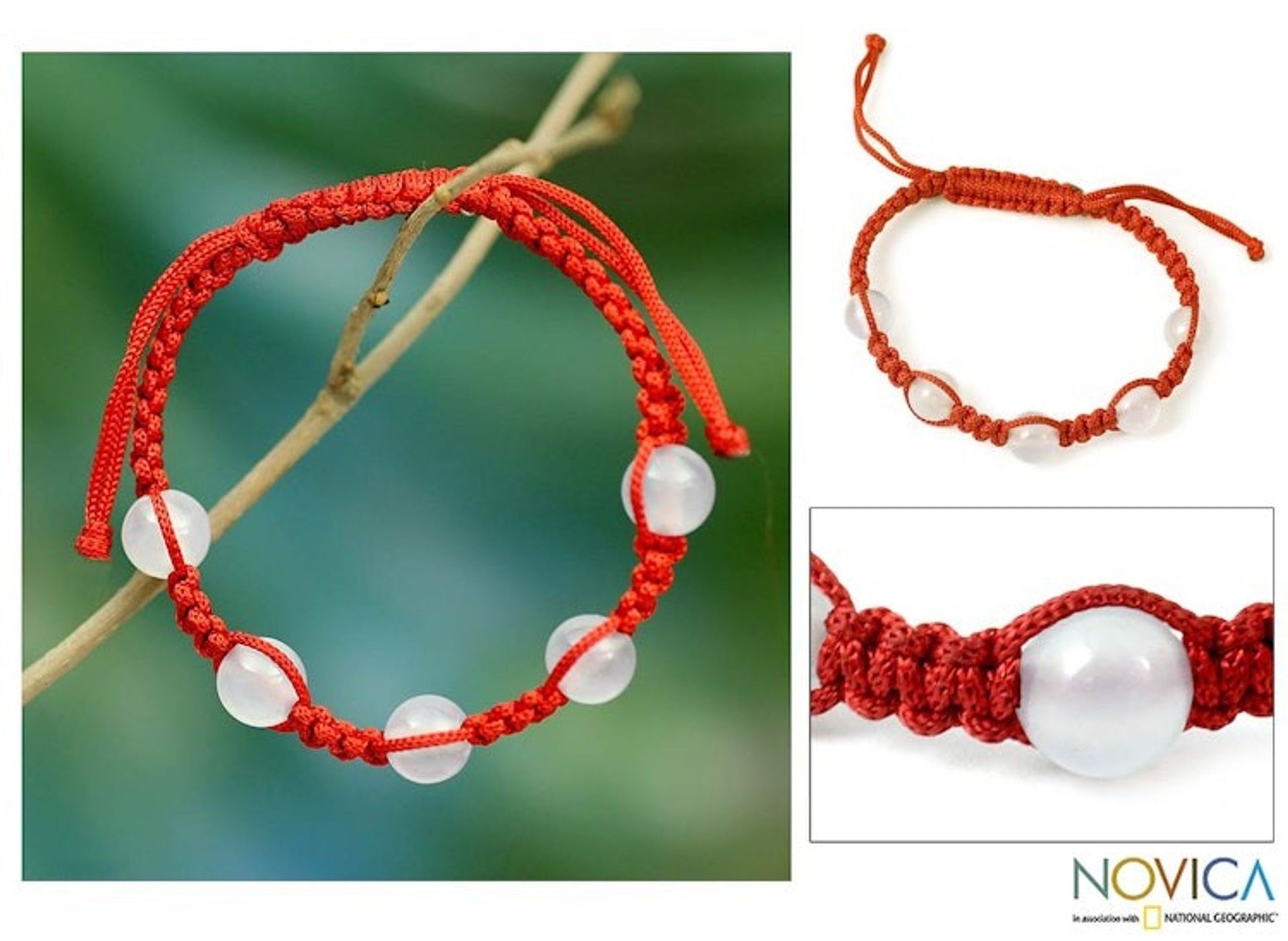 Handmade Chalcedony Shambhala-style Bracelet 'Peace and Good Fortune'