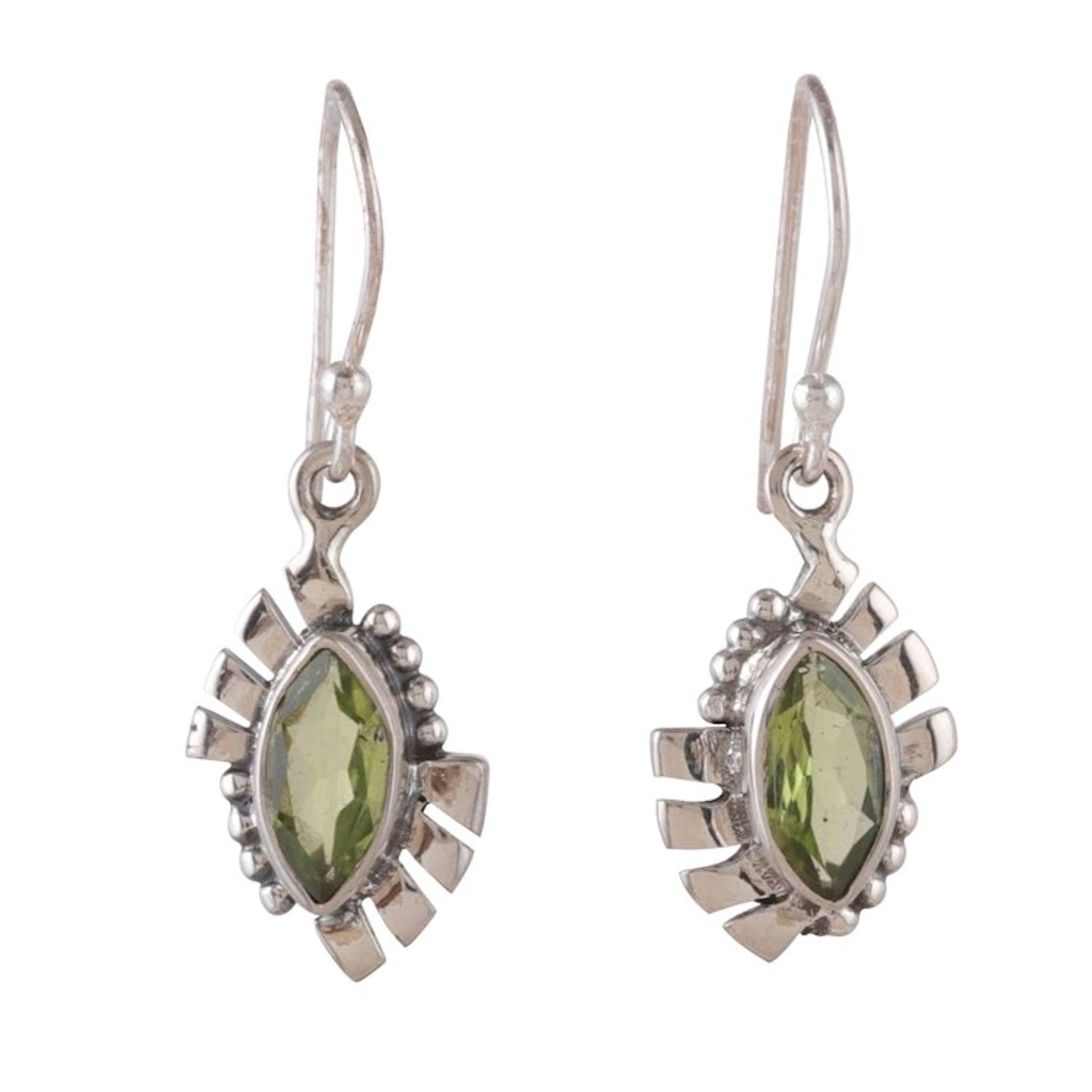 Polished Geometric Sterling Silver Peridot Dangle Earrings 'Fortunate Eyes'