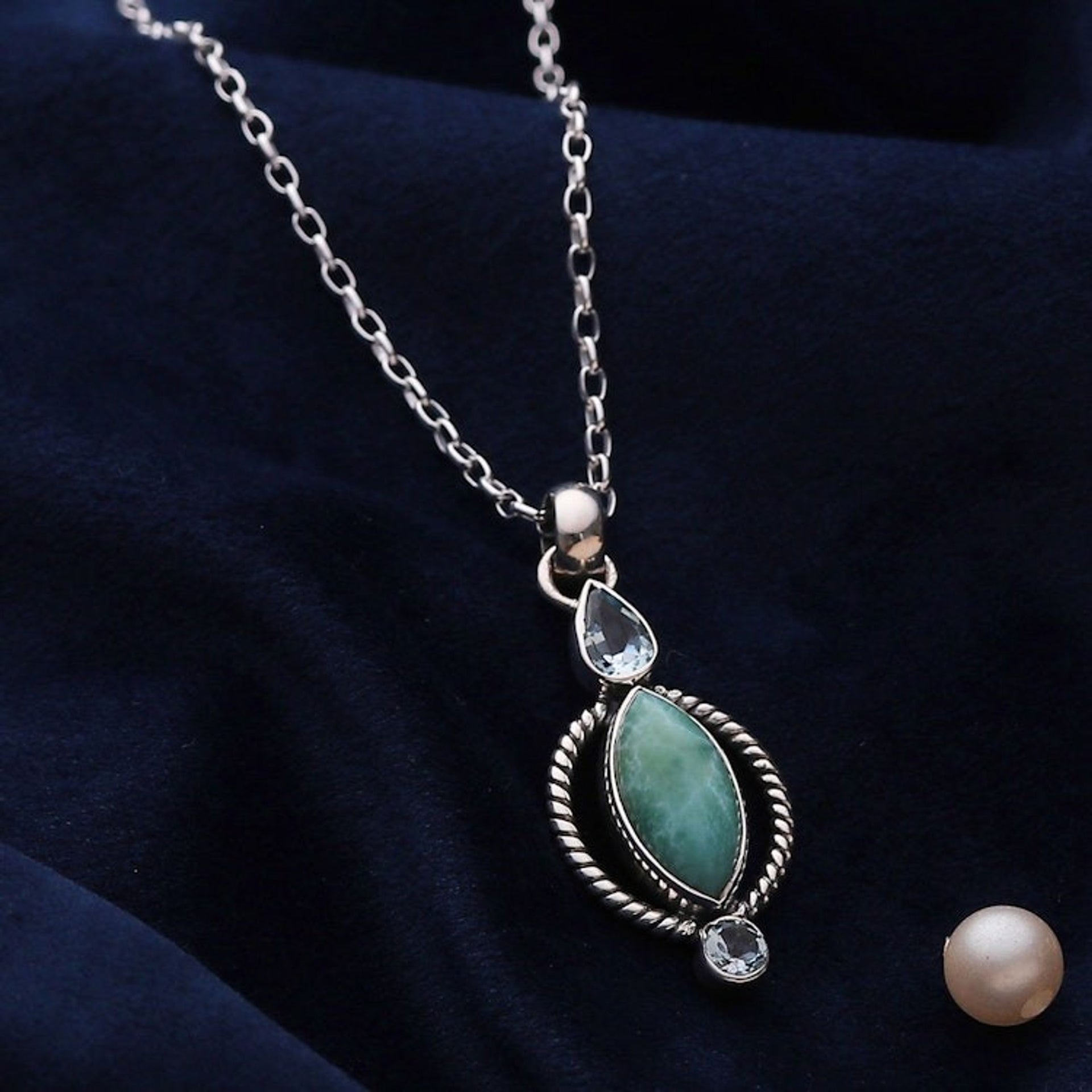 Classic Faceted Blue Topaz and Larimar Pendant Necklace 'Blue Core'