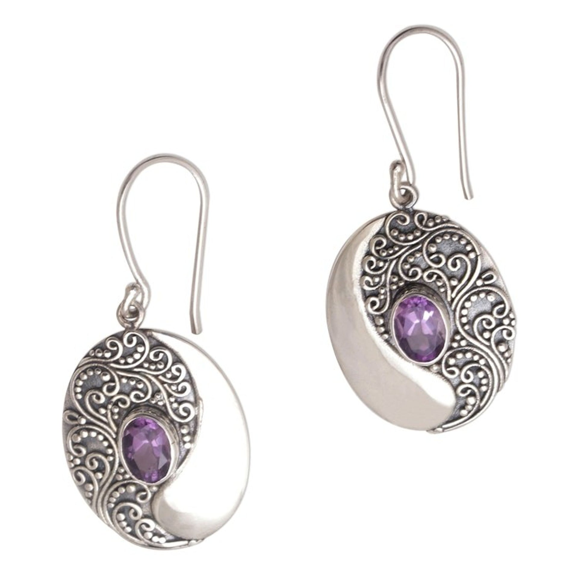 Amethyst and Sterling Silver Dangle Earrings 'Enduring Soul'