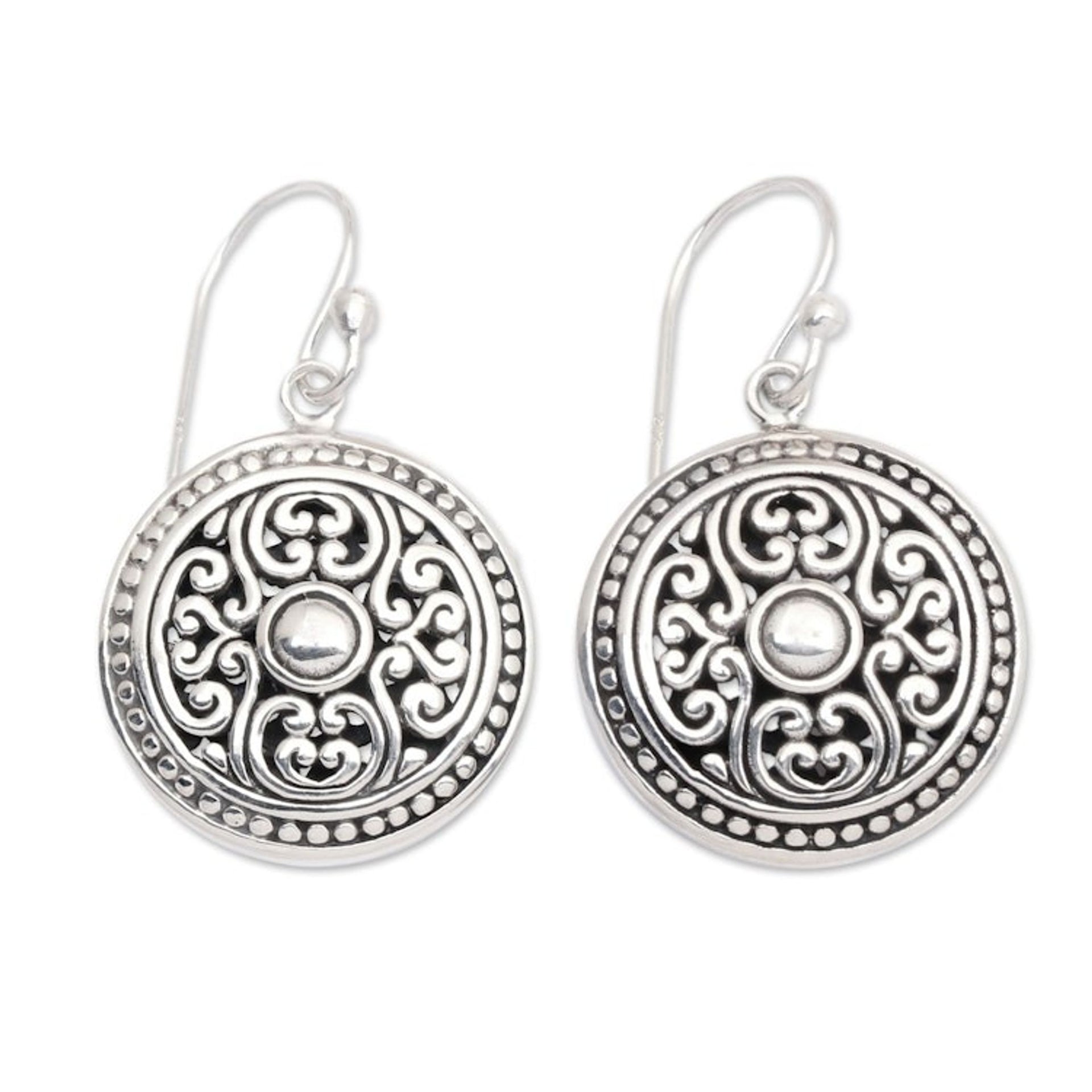 Handcrafted Sterling Silver Dangle Earrings from Bali 'Perfect Alignment'