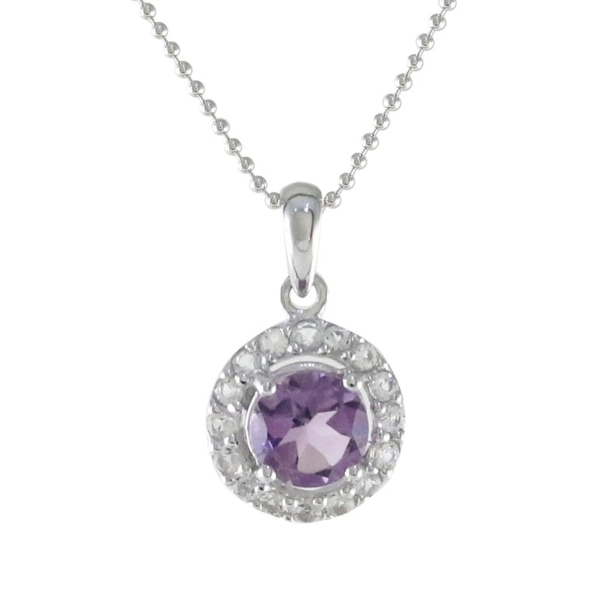 Circular Amethyst and CZ Pendant Necklace from Thailand 'Violet Sparkle'