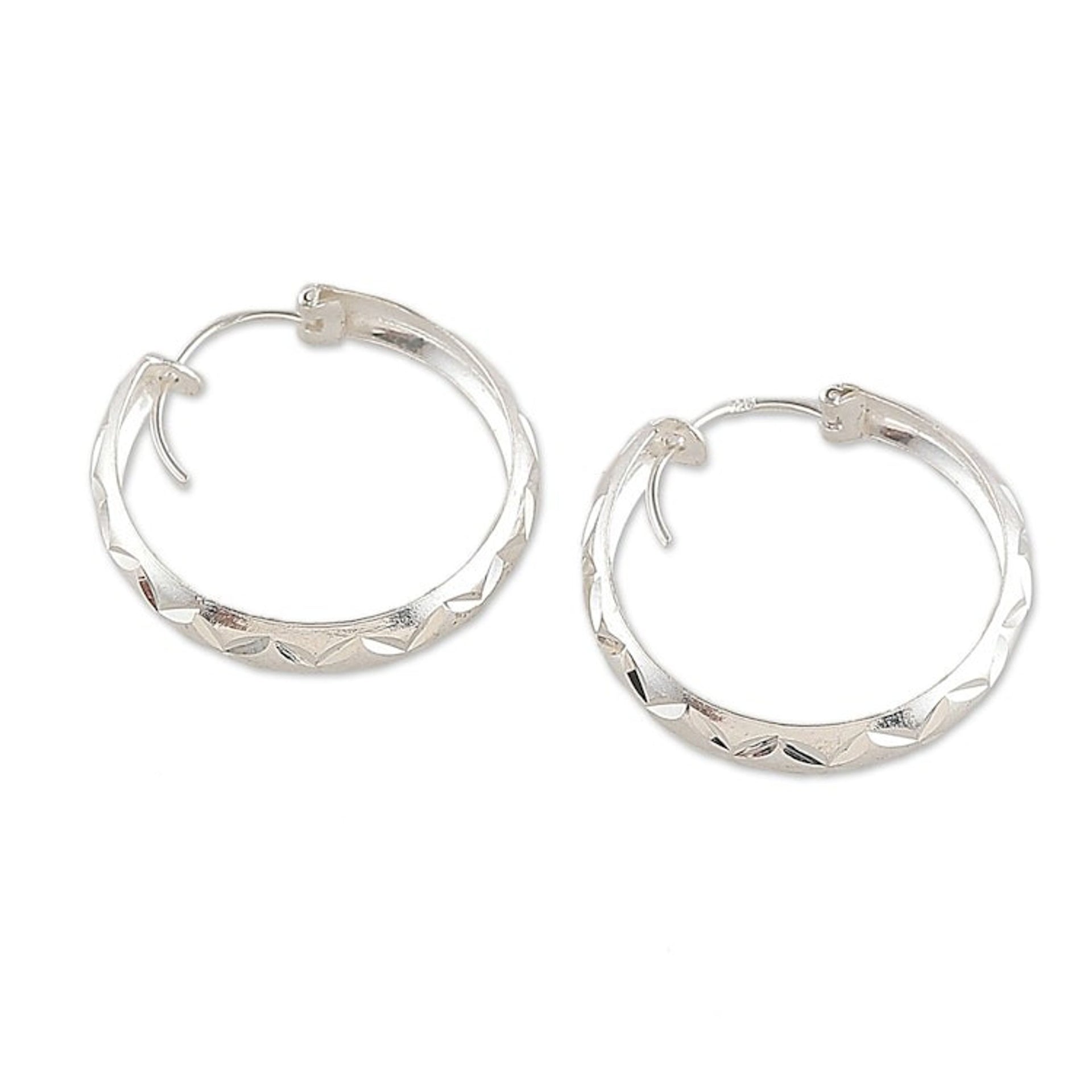 Sterling Silver Hoop Earrings with Diamond Motifs 'Petite Diamond Inspiration'