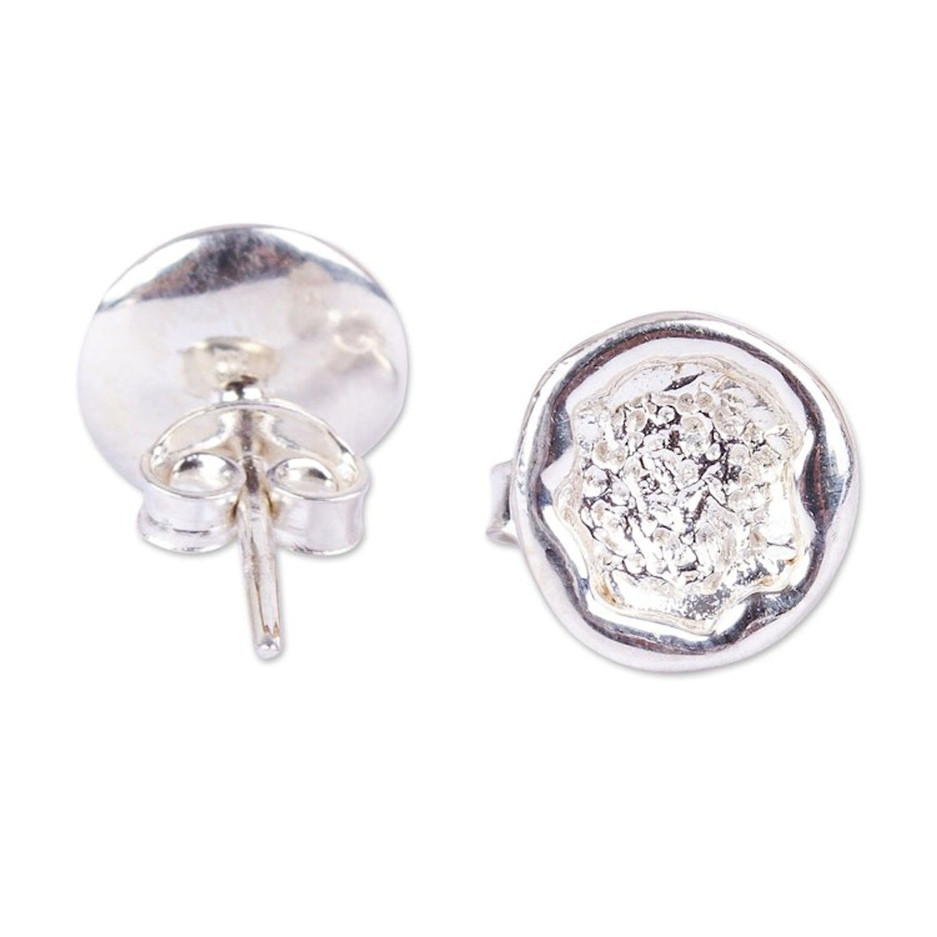 925 Sterling Silver Moon Texture Stud Earrings from Mexico 'Lunar Globes'