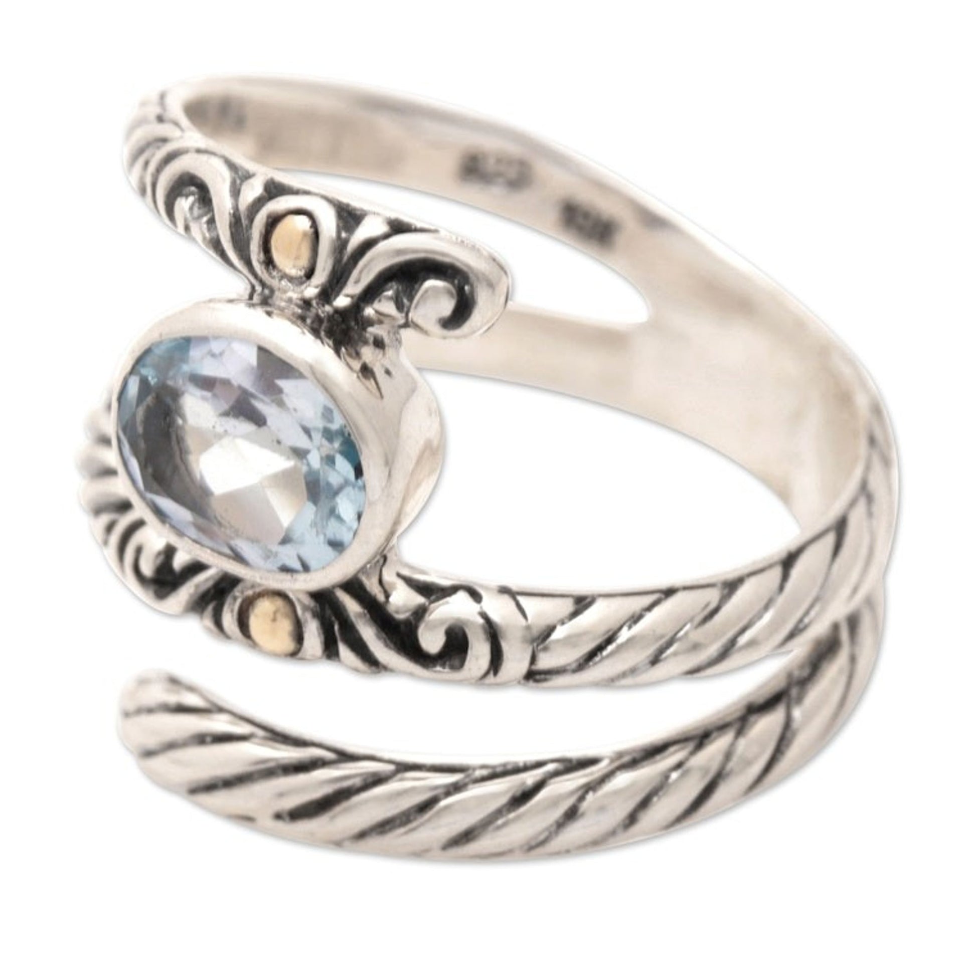 18k Gold-Accented Blue Topaz Cocktail Ring Crafted in Bali 'Radiant Glam'