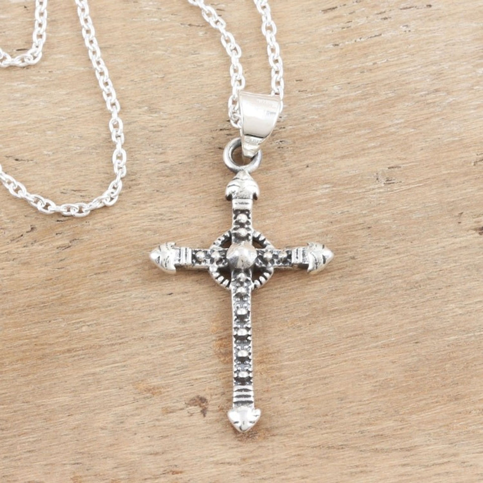 Sterling Silver Cross Pendant Necklace with Polished Finish 'Precious Faith'