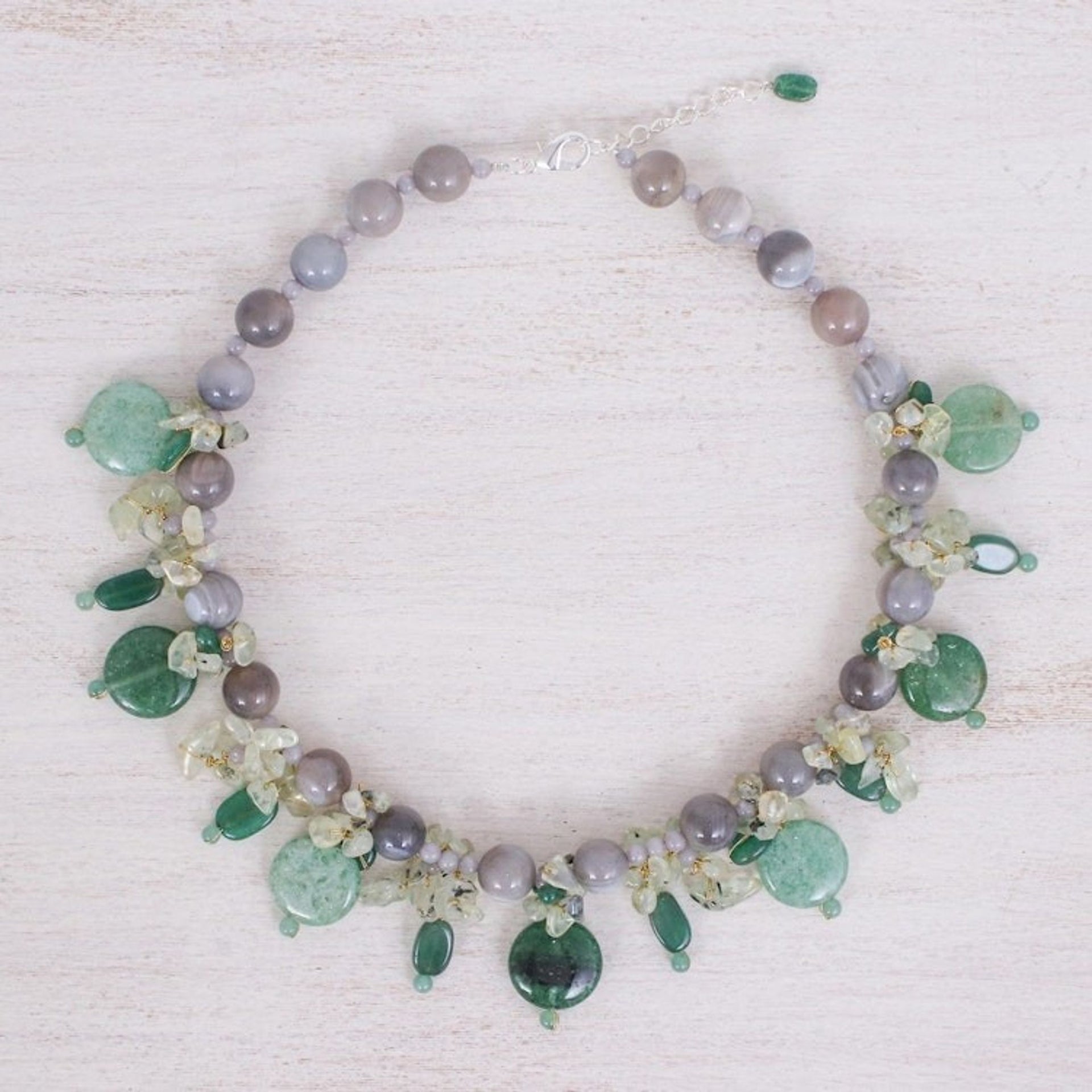 Thai Agate and Quartz Beaded Necklace 'Sea Candy in Forest'