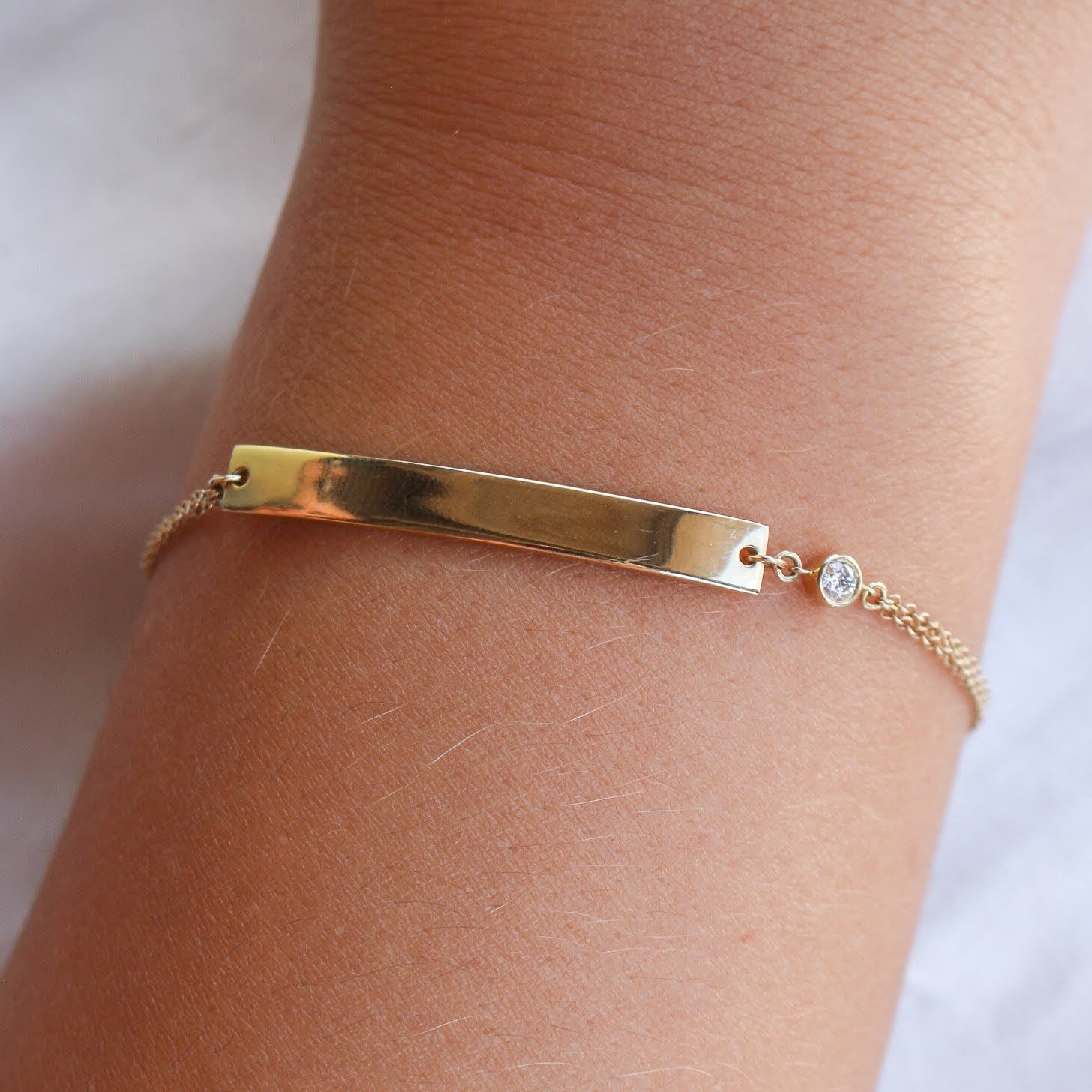 Gold Diamond Bezel Bar Bracelet