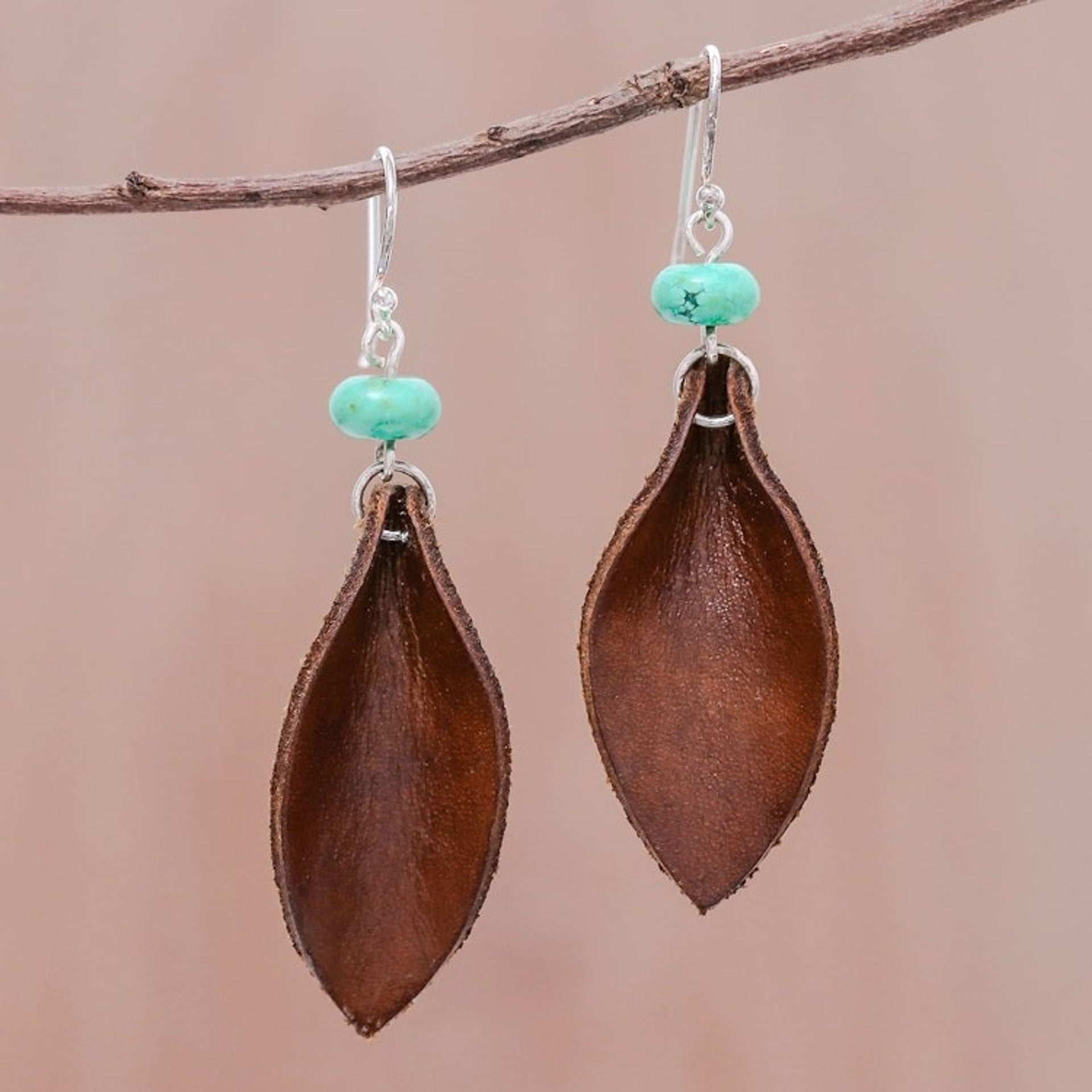 Leather Leaf Dangle Earrings 'Brown Leaves'
