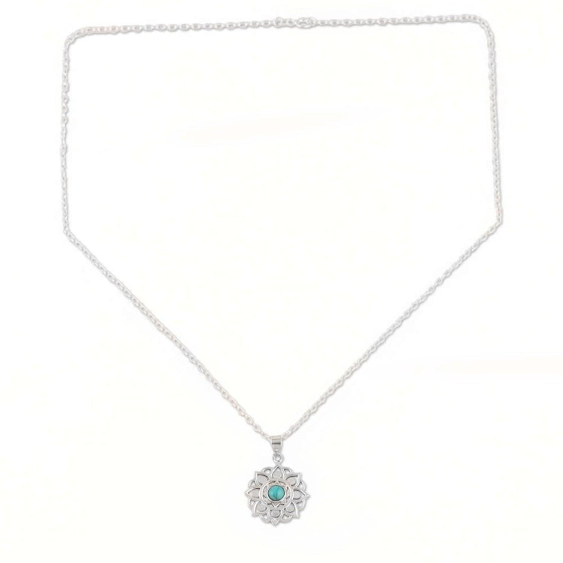 Indian Sterling Silver Pendant Necklace with Floral Motif 'Bounce Back'