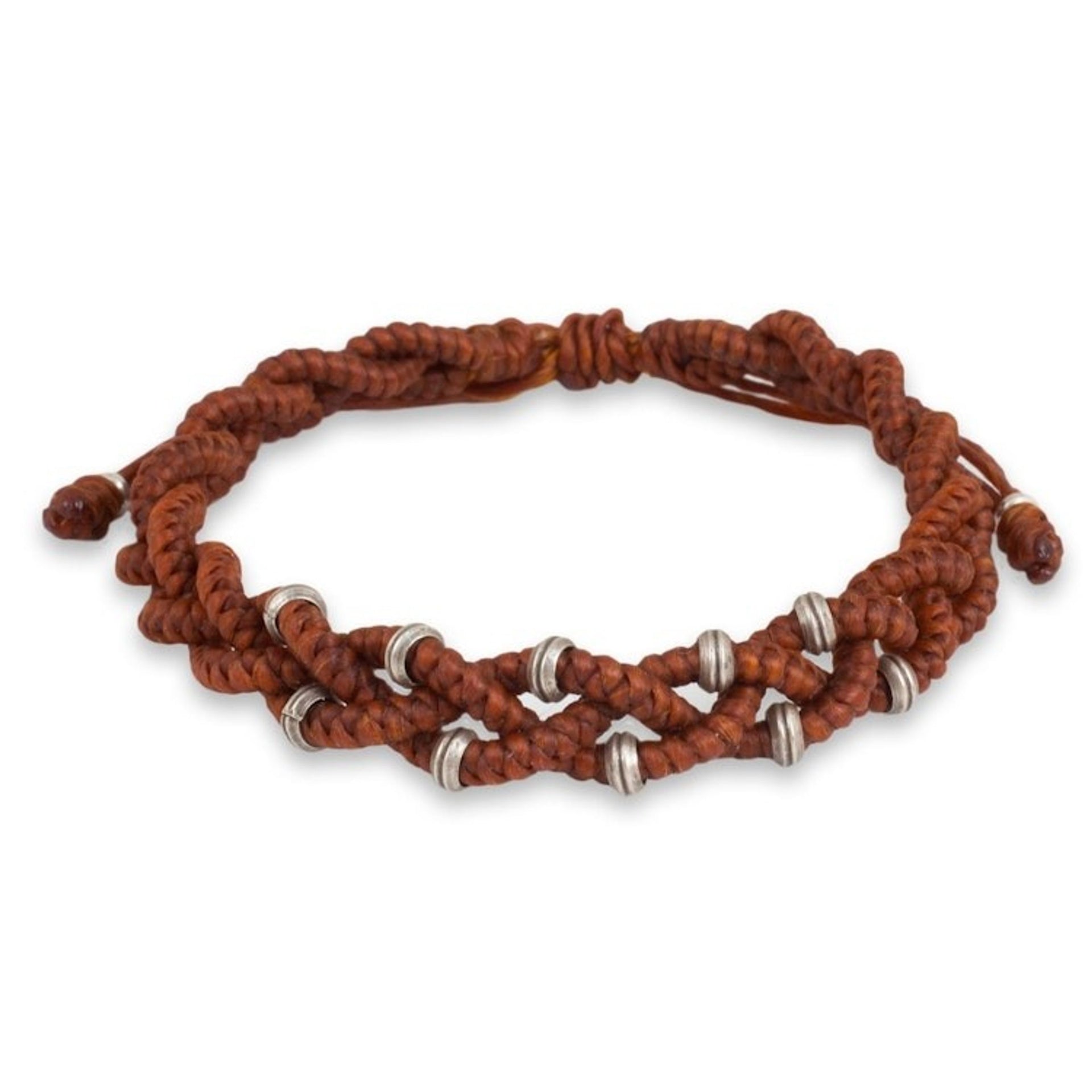 Russet Brown Braided Macrame Bracelet with Silver 'Russet Hill Tribe Bride'