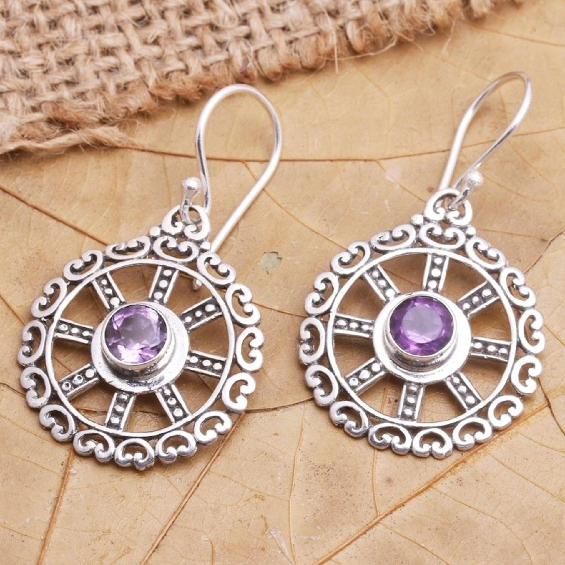 Amethyst and Sterling Silver Dangle Earrings 'Third Eye'