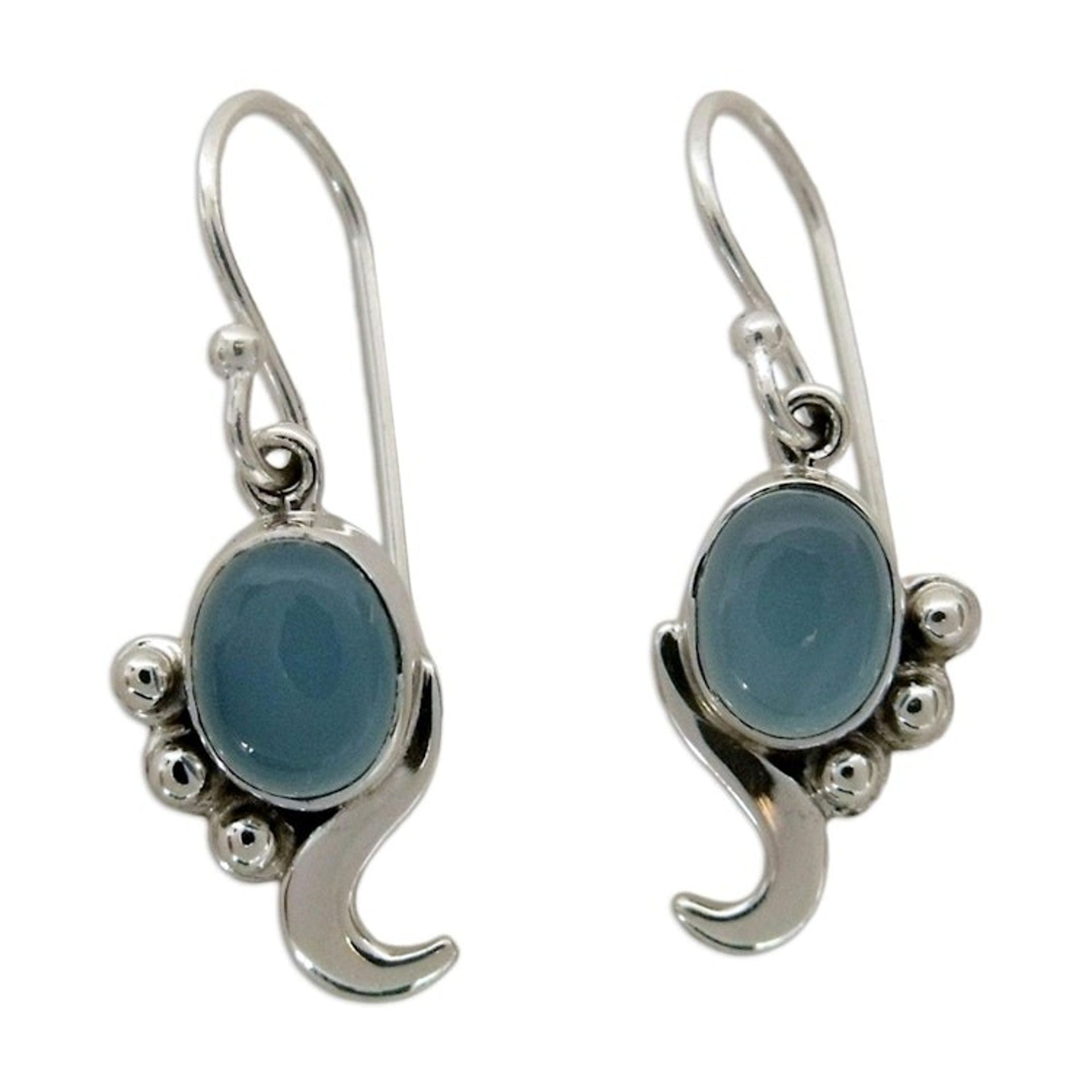 Hand Made Sterling Silver and Chalcedony Earrings 'Hindu Harmony'