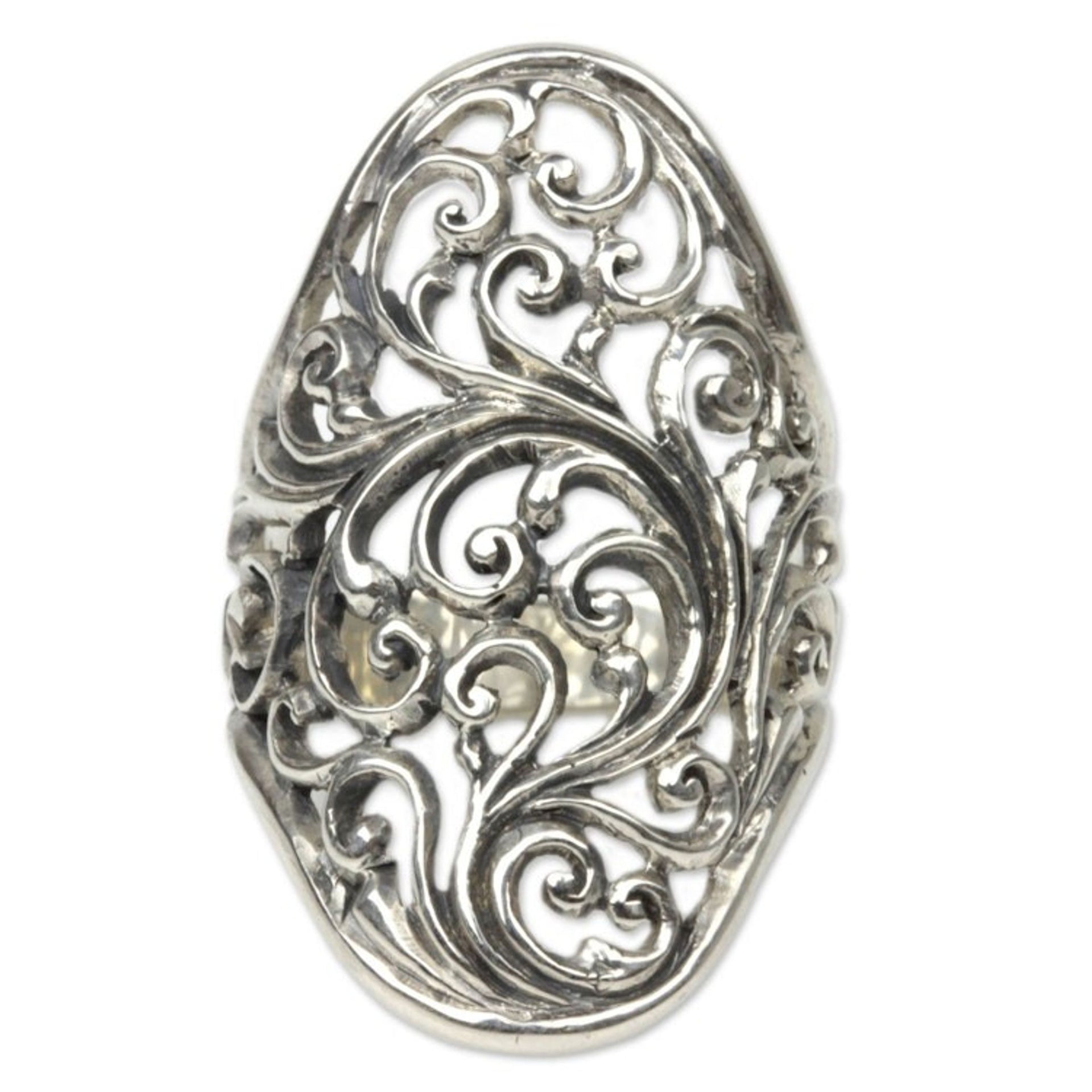 Hand Crafted Sterling Silver Cocktail Ring from Indonesia 'Sukawati Fern'