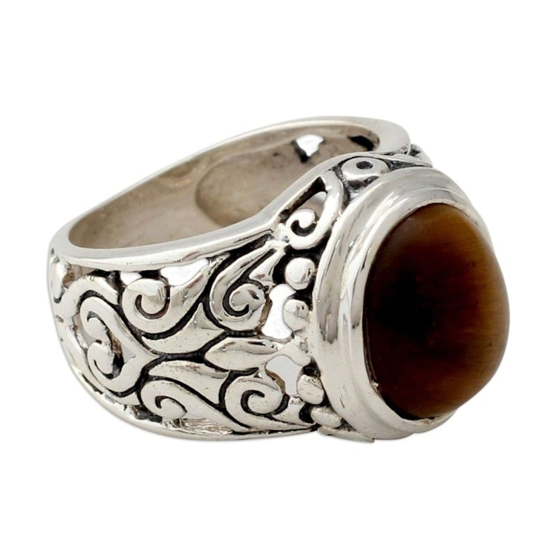 Tigers Eye and Sterling Silver Cocktail Ring from India 'Earthy Romance'