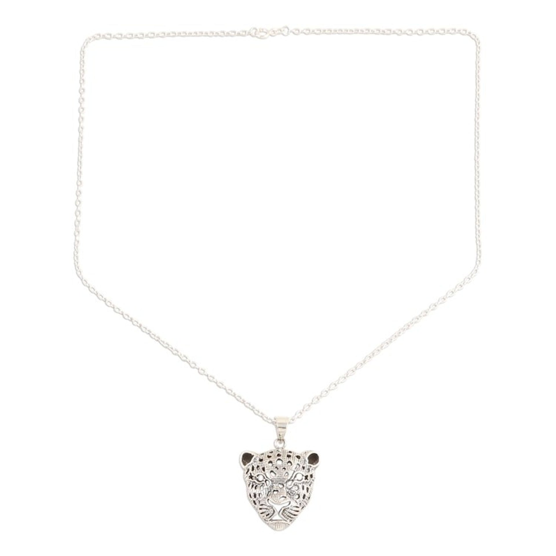 Jaguar Pendant Necklace in Sterling Silver 'Jaguar Gaze'