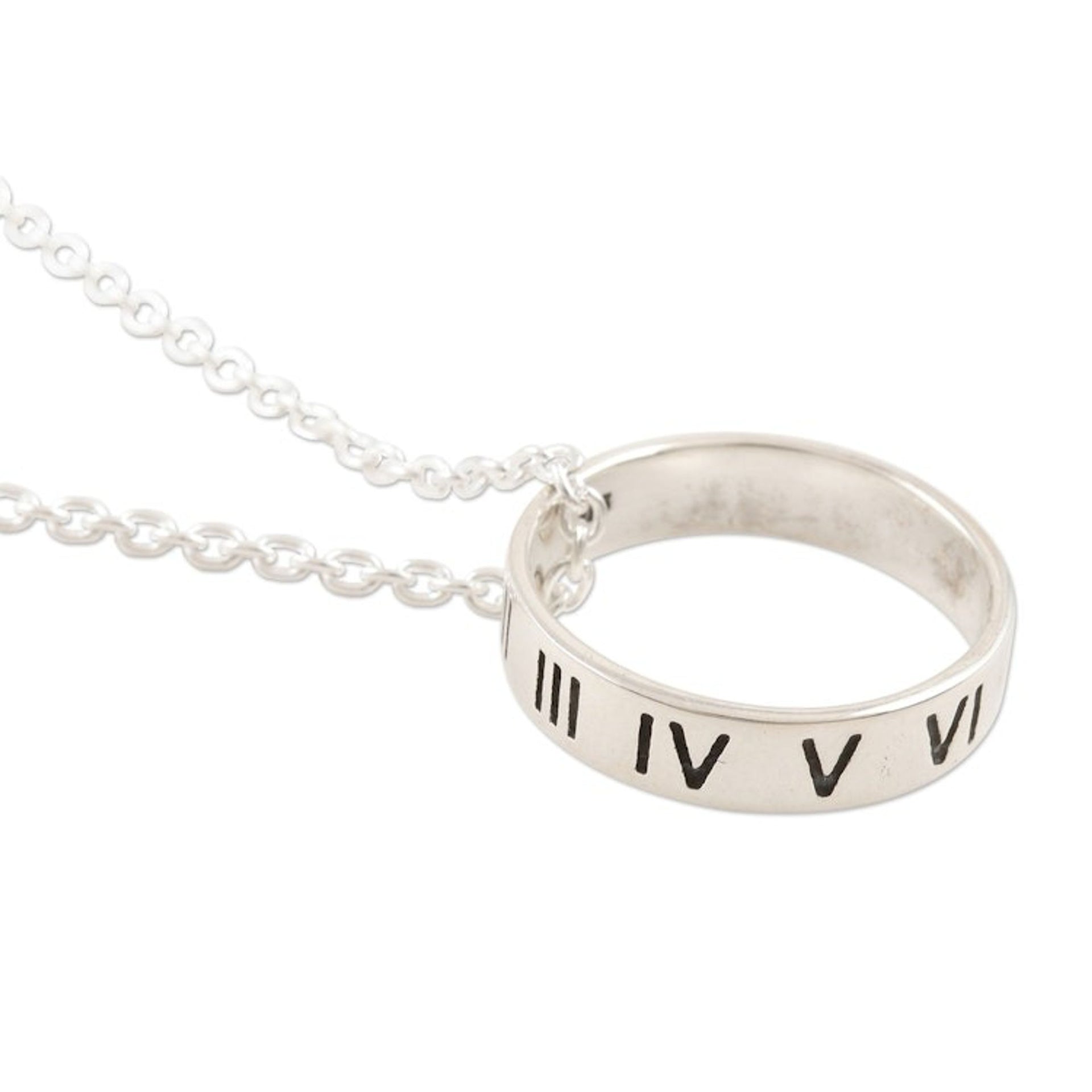 Sterling Silver Roman Numeral Pendant Necklace 'Roman Numerals'