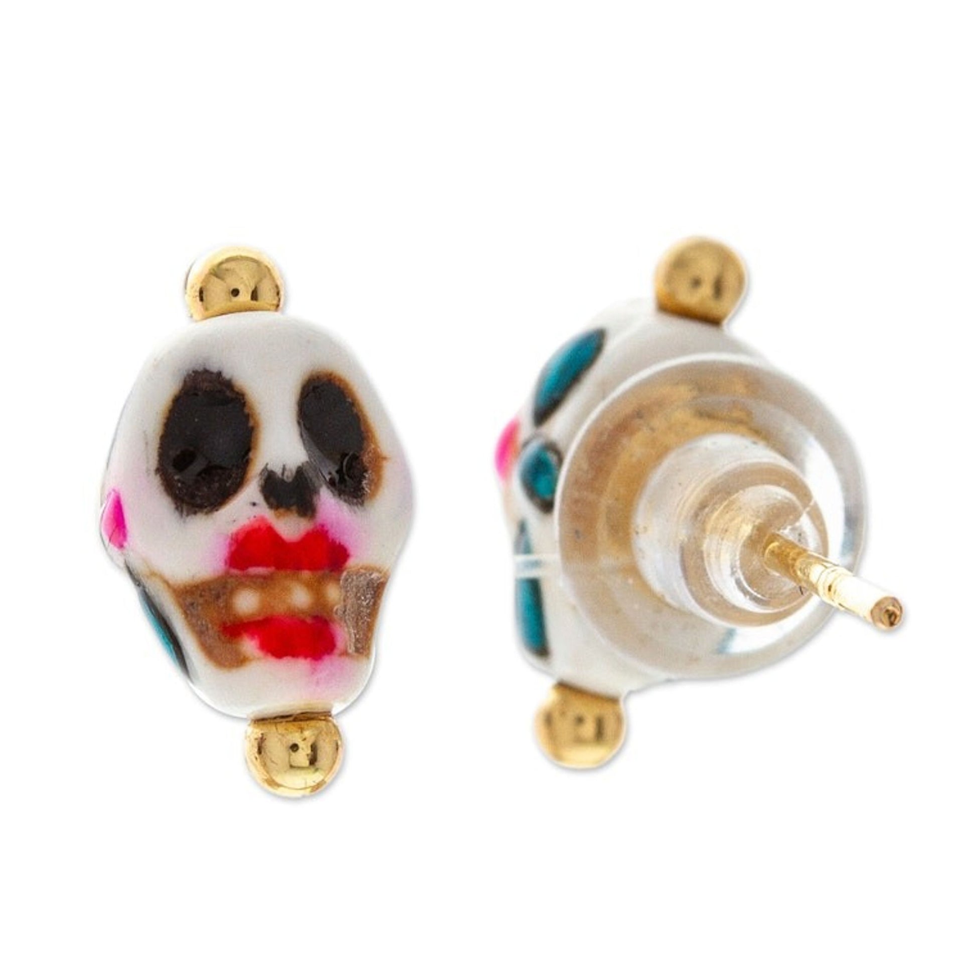 Skull Motif Stud Earrings 'Smiling Calavera'