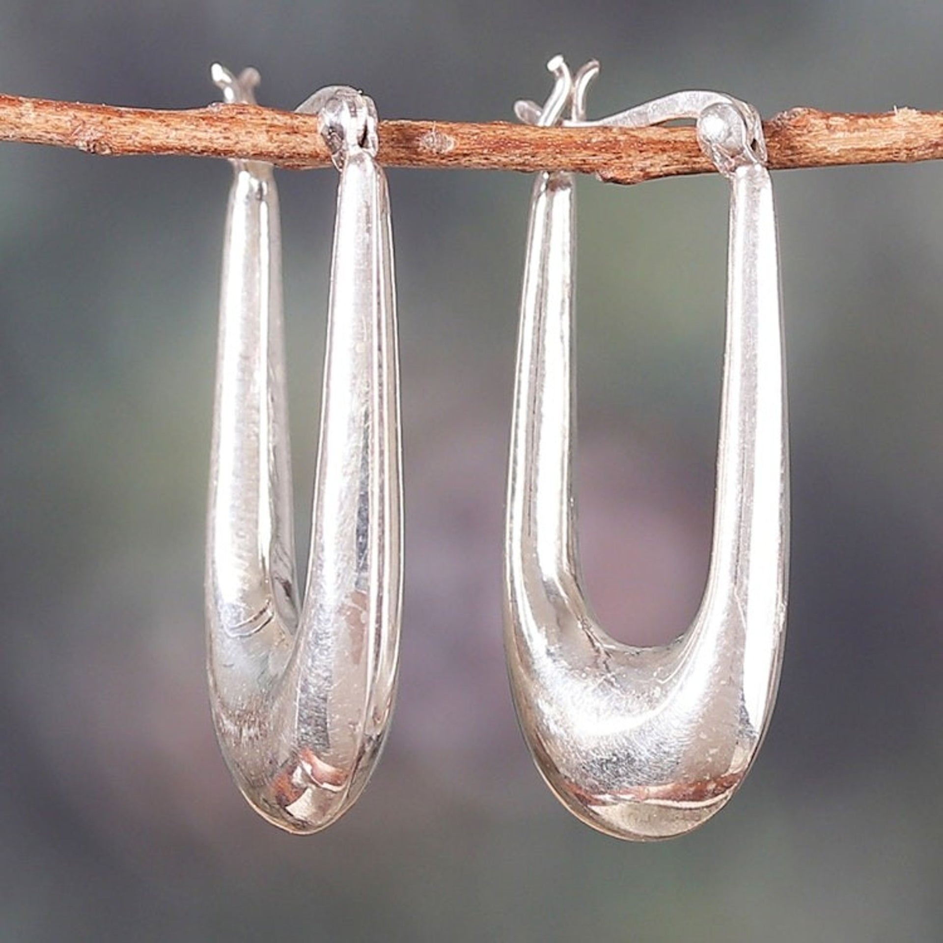 Classic Polished Sterling Silver Hoop Earrings from India 'Modern Radiance'