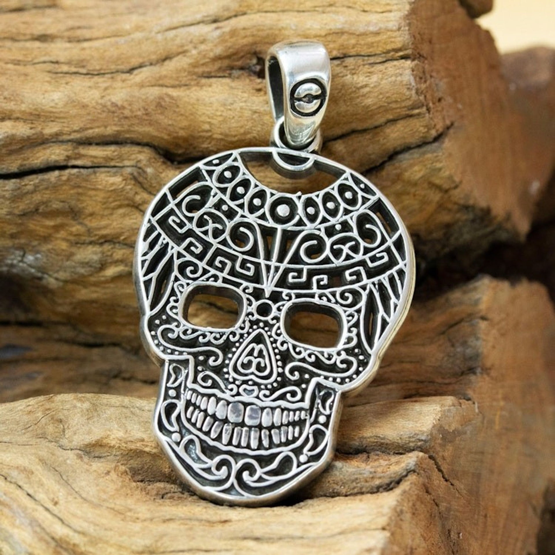 Men's Taxco Silver Aztec Goddess Tlaltecuhtli Skull Pendant 'Tlaltecuhtli Skull'