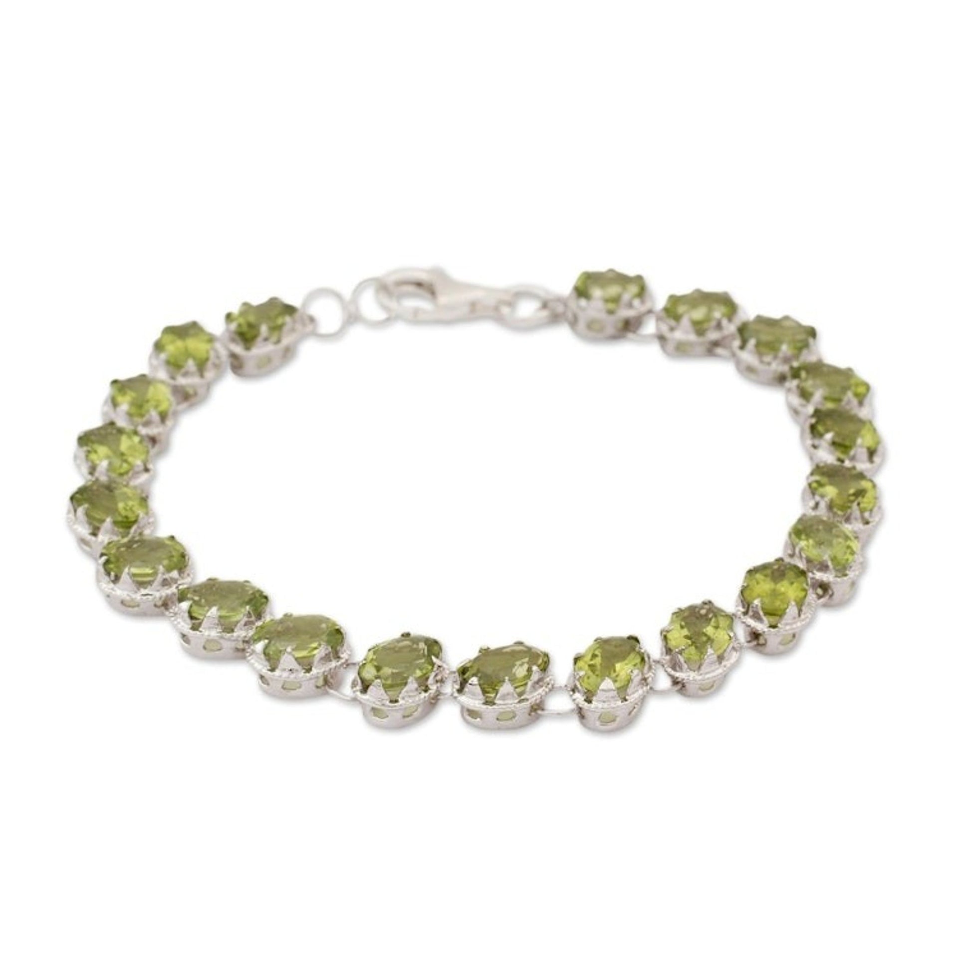 Tennis Style Peridot and Sterling Silver Bracelet 'Verdant Trail'