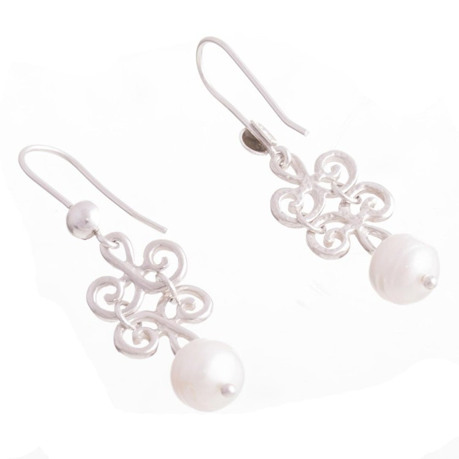 Petal Motif Cultured Pearl Dangle Earrings from Peru 'Chic Beauty'
