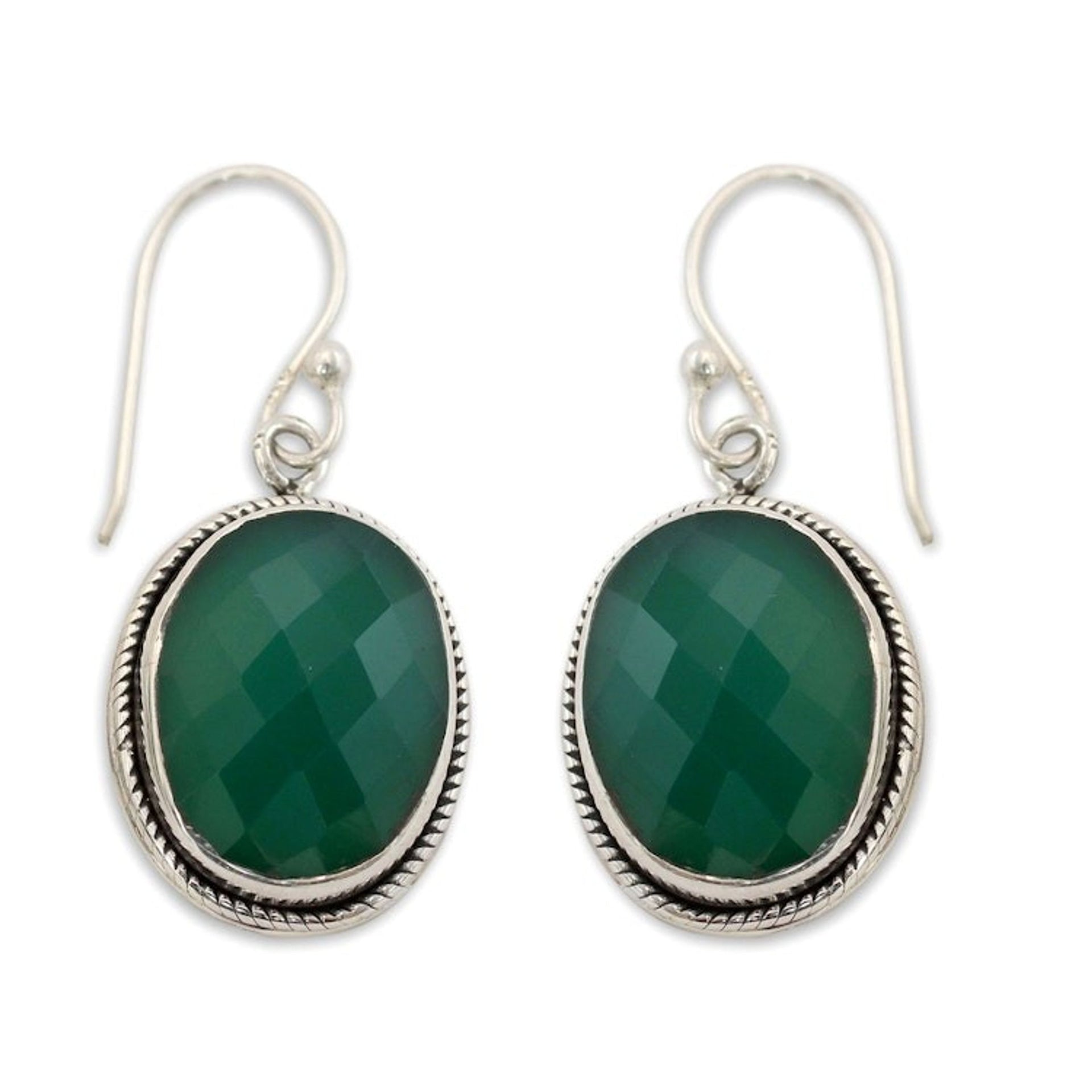 Green Onyx Earrings in Sterling Silver Handmade in India 'Luscious Green'