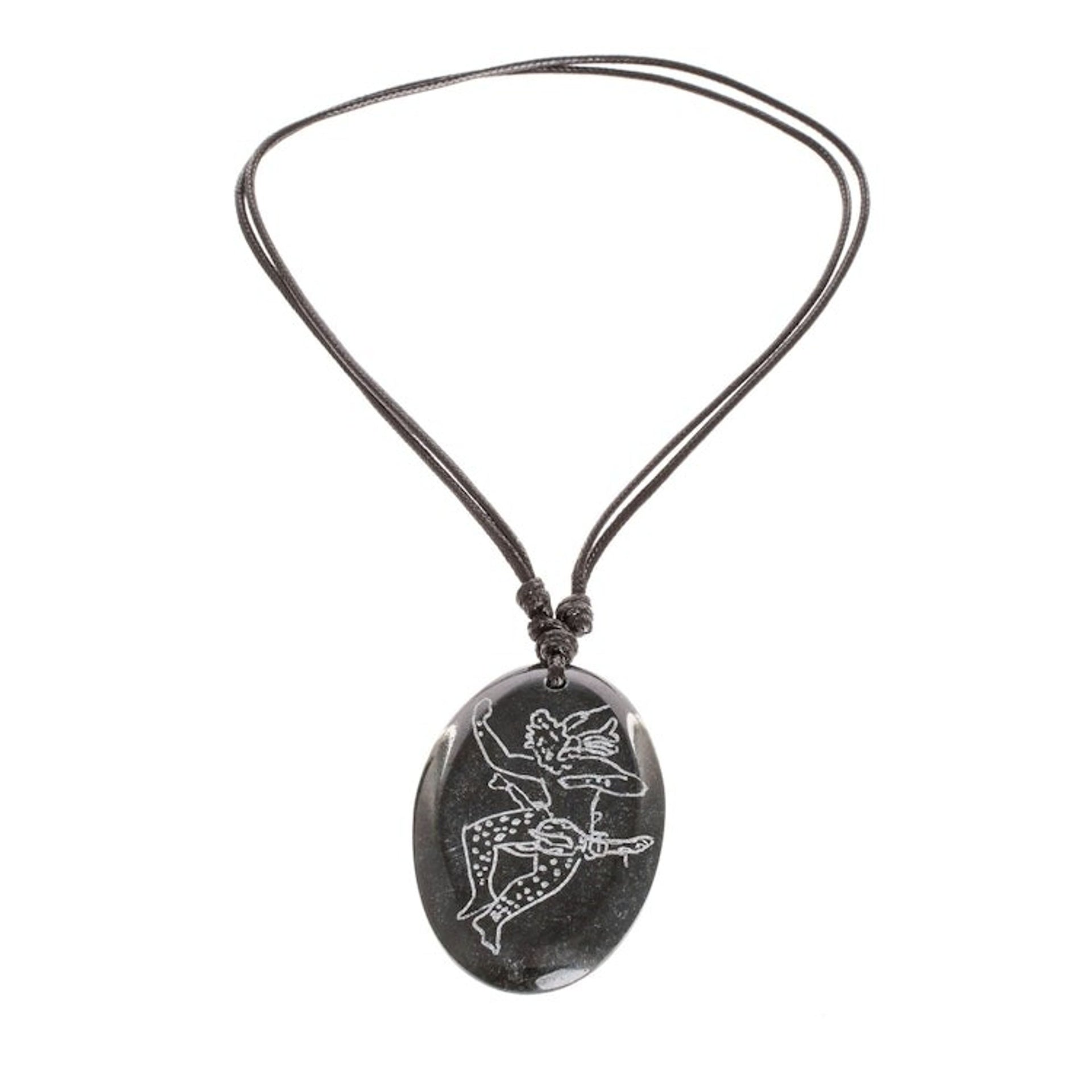 Maya-themed Unisex Adjustable Jade Pendant Necklace 'Dancing Maya'