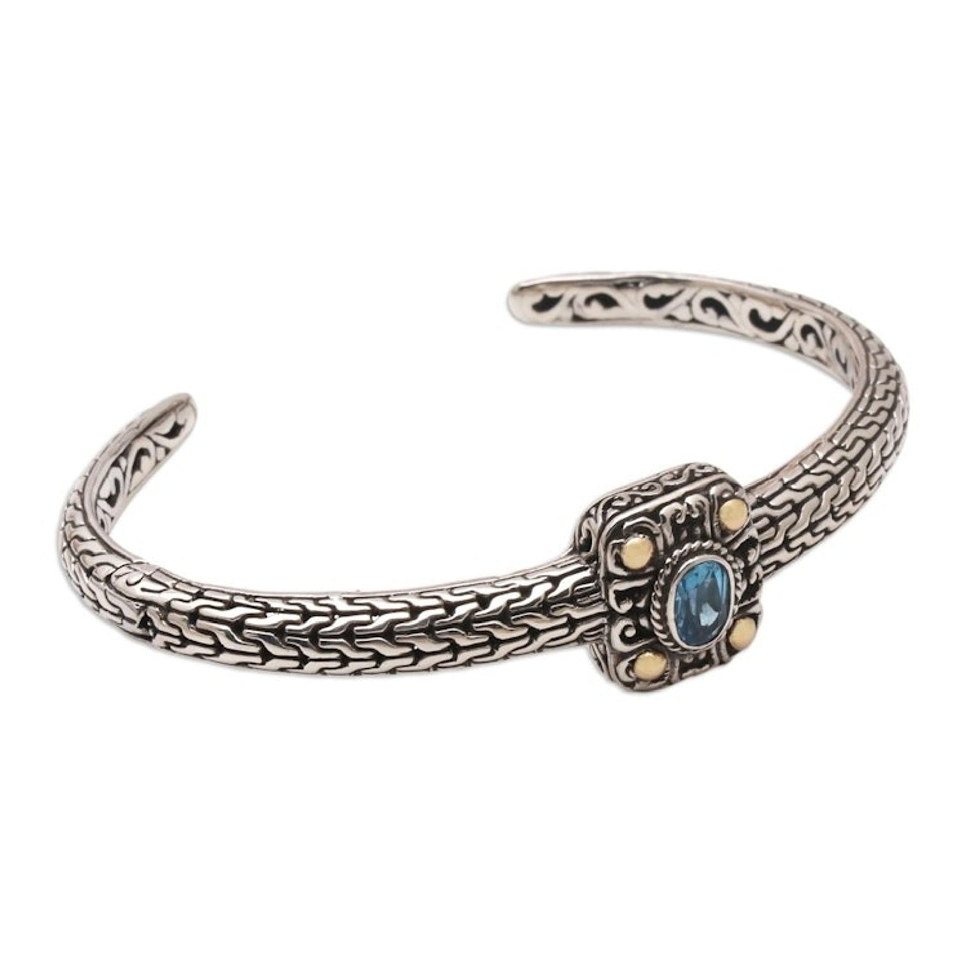 Gold-Accented Blue Topaz Cuff Bracelet 'My Lady in Blue'