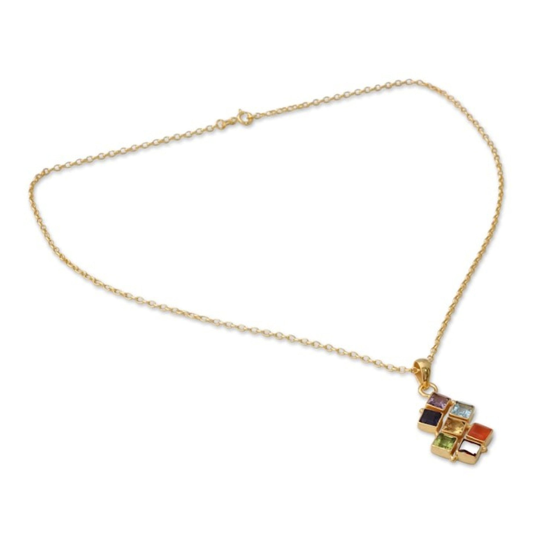 Multi Gemstone Gold Vermeil Necklace Chakra Jewelry 'Wellness'