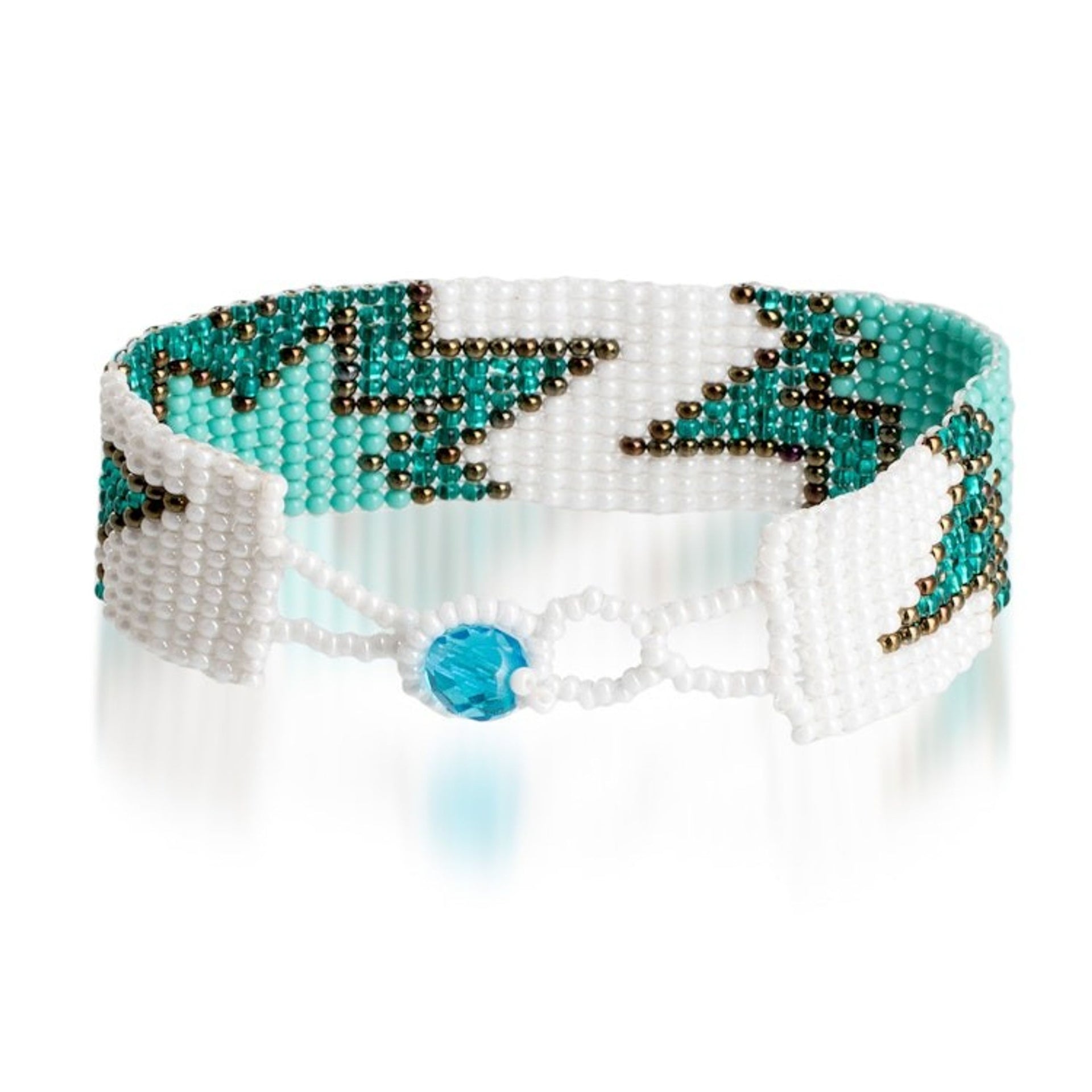 Turquoise and White Glass Beaded Star Wristband Bracelet 'Paradisial Blast'