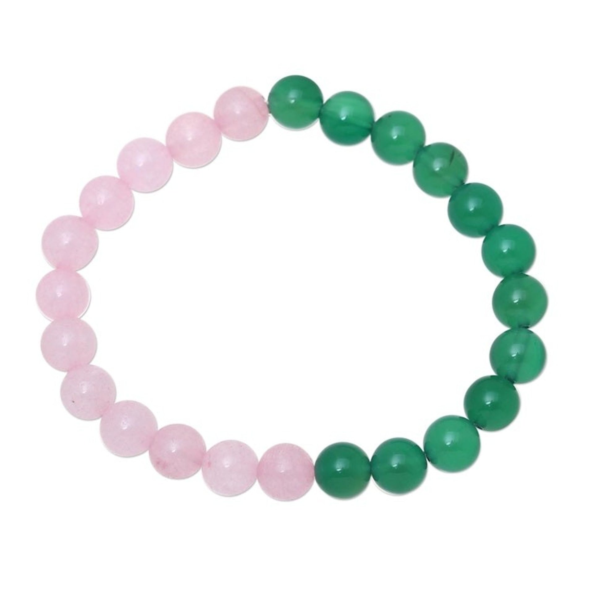 Rose Quartz and Green Onyx Elastic Beaded Bracelet 'First Blush'