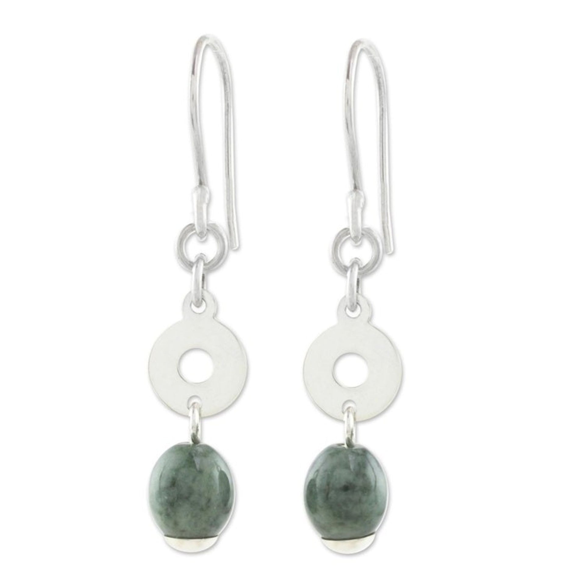 Circular Green Jade Dangle Earrings from Guatemala 'Garden Rings'