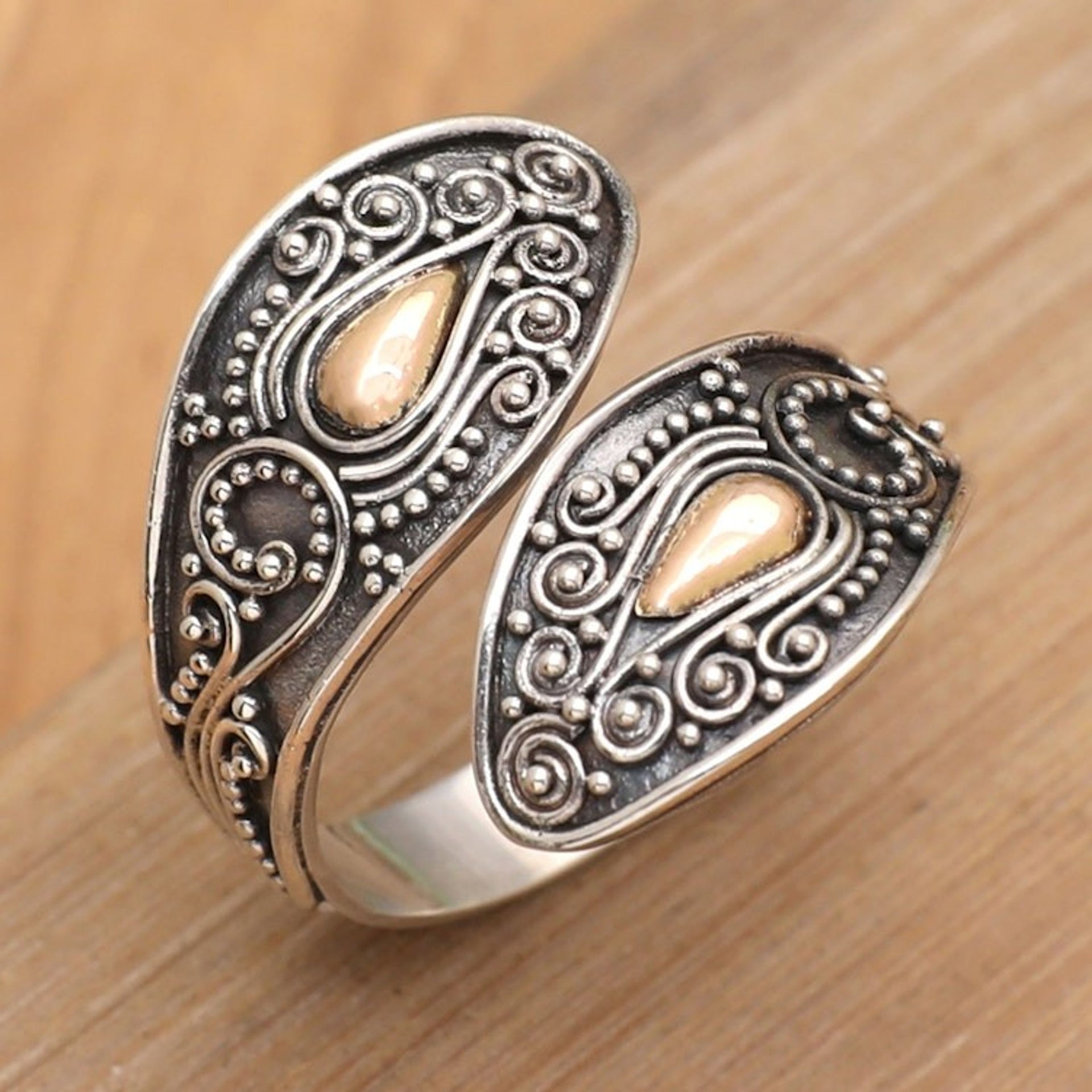 18k Gold-Accented Cobra-Inspired Wrap Ring from Bali 'Cobra Spirit'