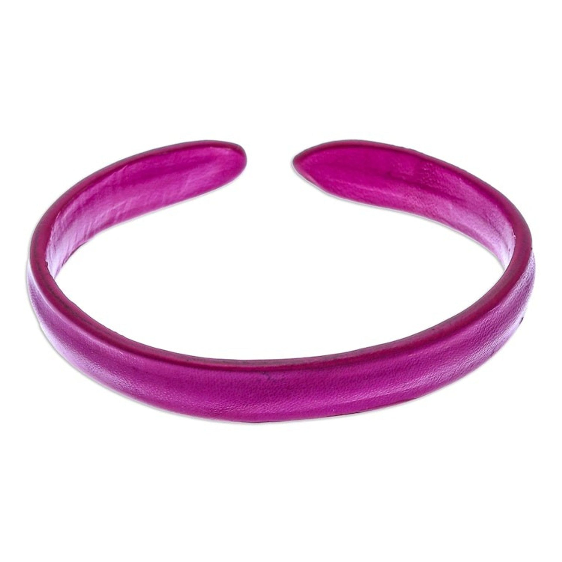 Handcrafted Modern Leather Cuff Bracelet in Pink 'Simply Playful'