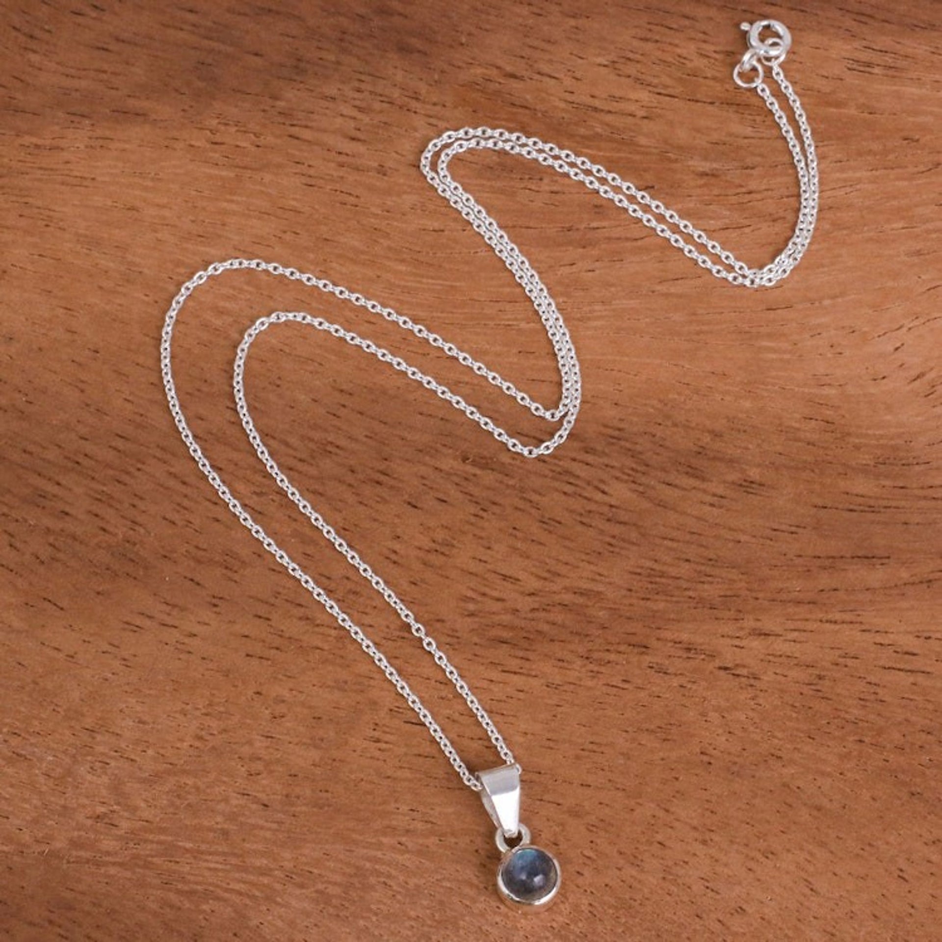 Labradorite and Sterling Silver Pendant Necklace 'Little Moon'