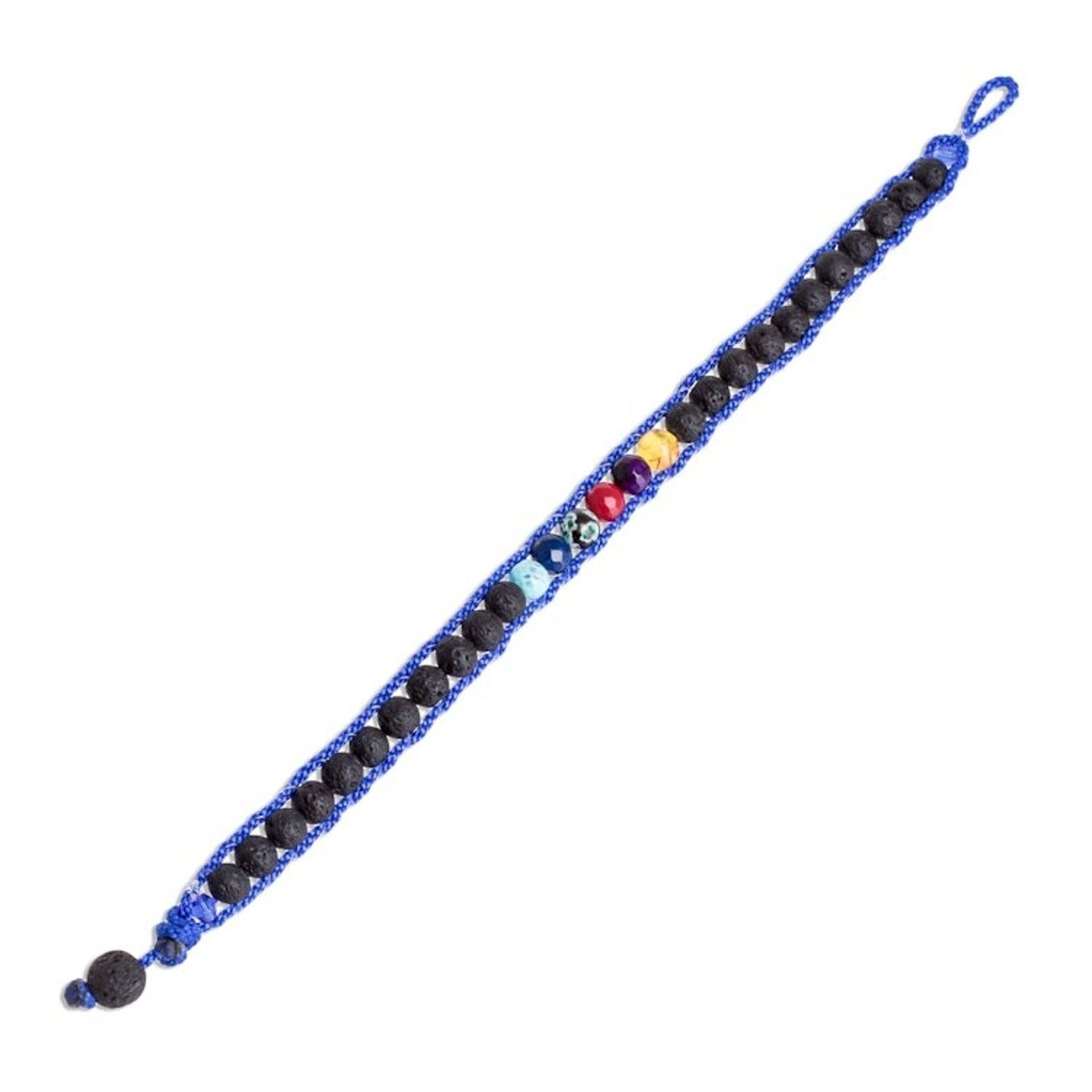 Men's Glass and Lava Stone Beaded Macrame Bracelet in Blue 'Planet Colors in Blue'