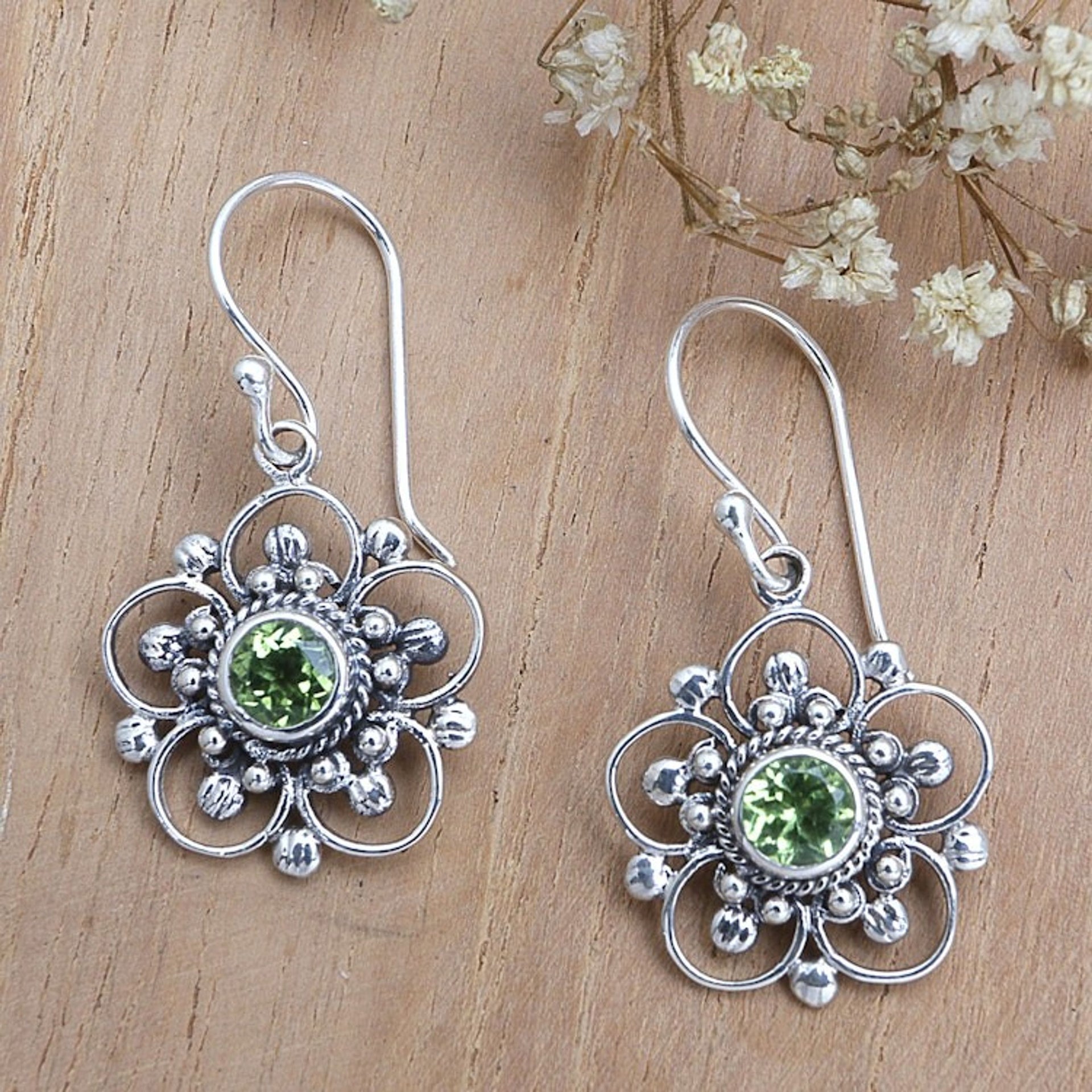 Handcrafted Floral Peridot Dangle Earrings 'Nature's Gift'