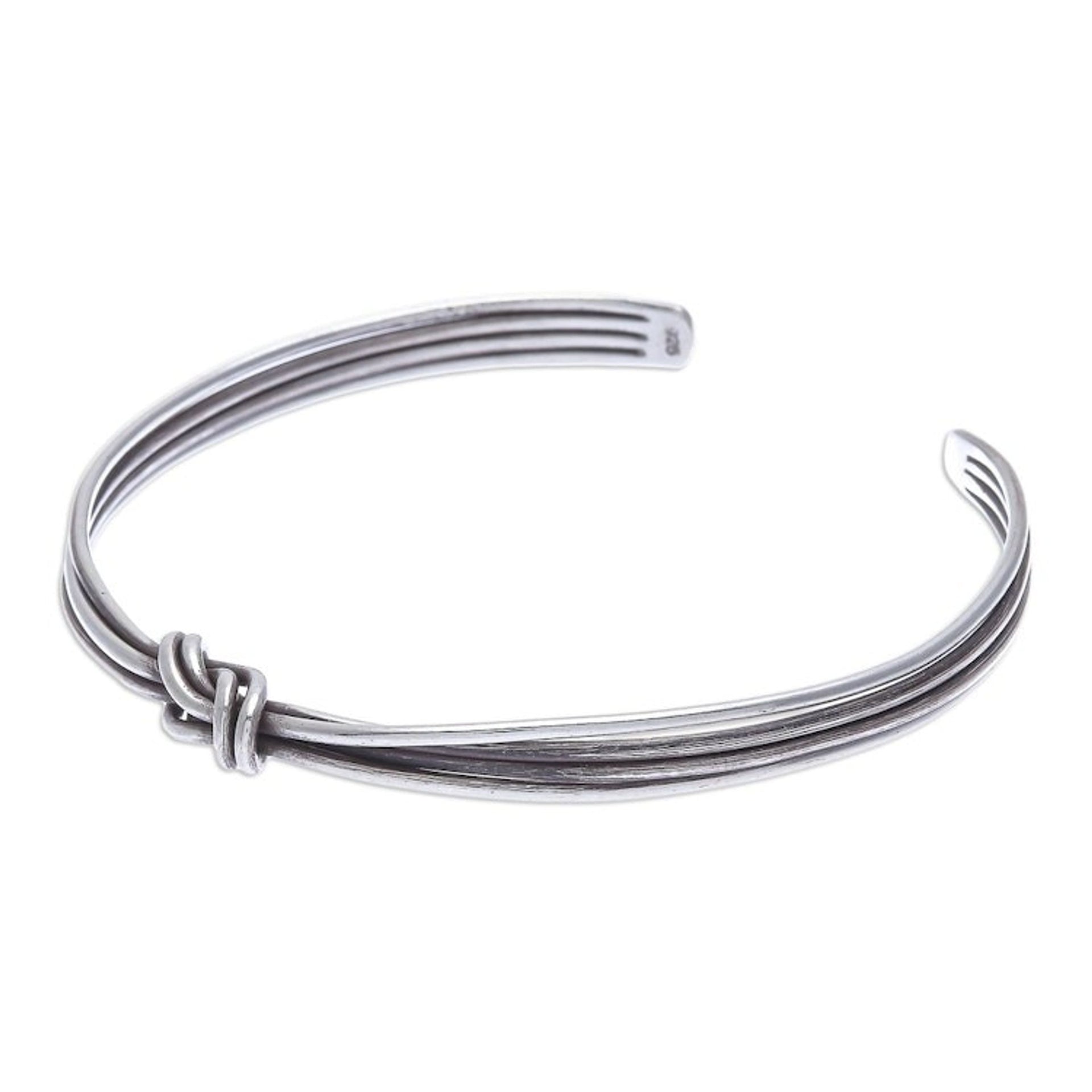 Hand Made Sterling Silver Cuff Bracelet 'Strong Bond'