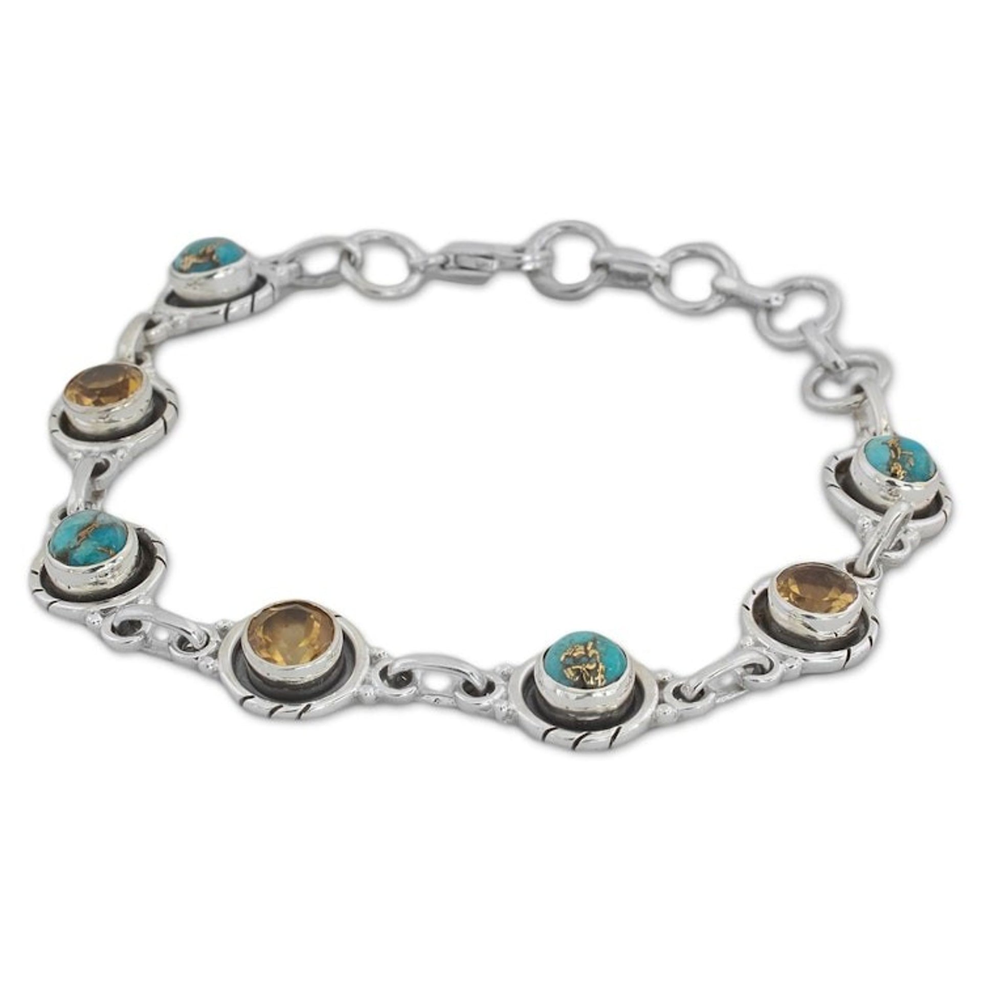 Sterling Silver and Citrine Link Bracelet from India 'Sunshine Medley'