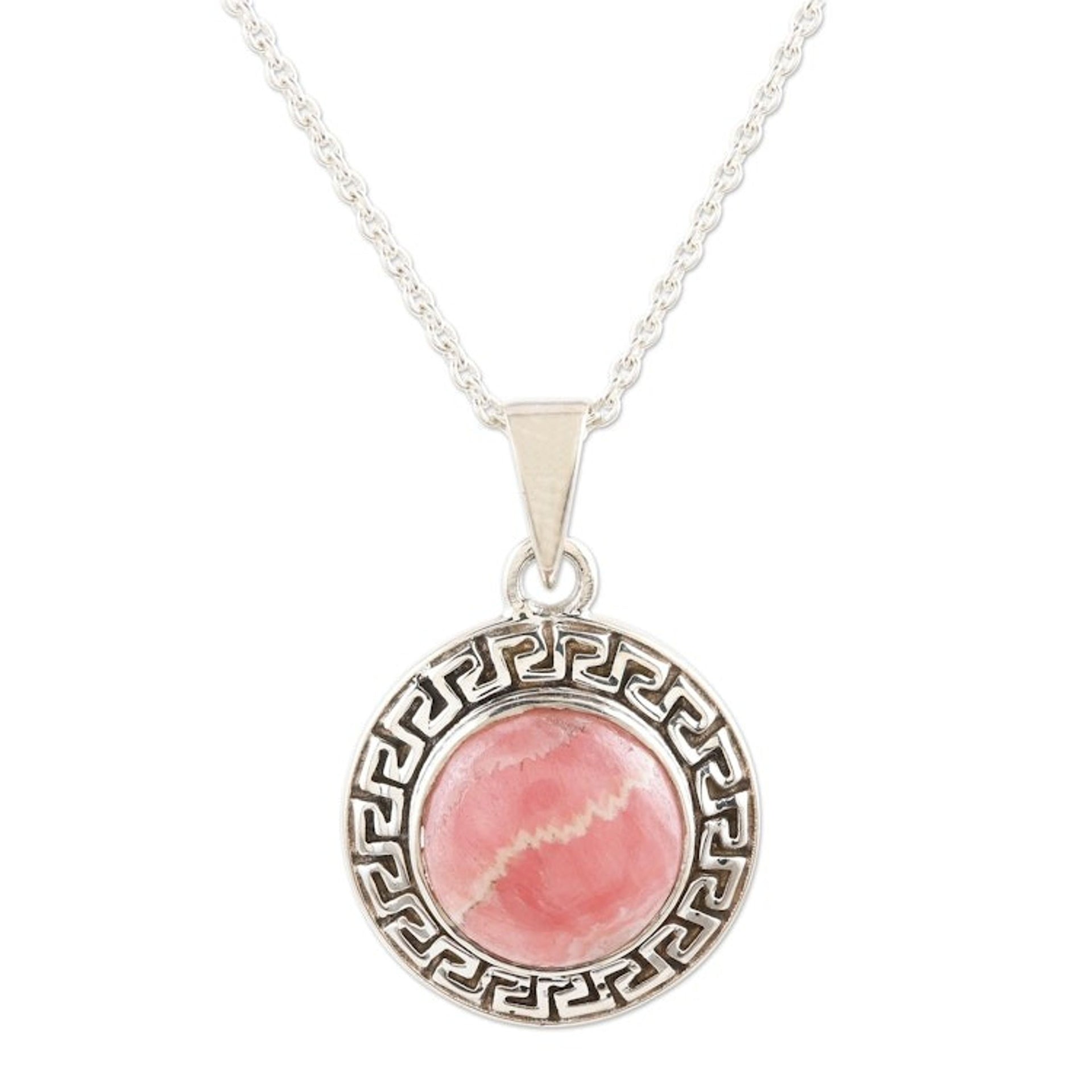 Sterling Silver and Pink Rhodochrosite Pendant Necklace 'Pretty in Pink'