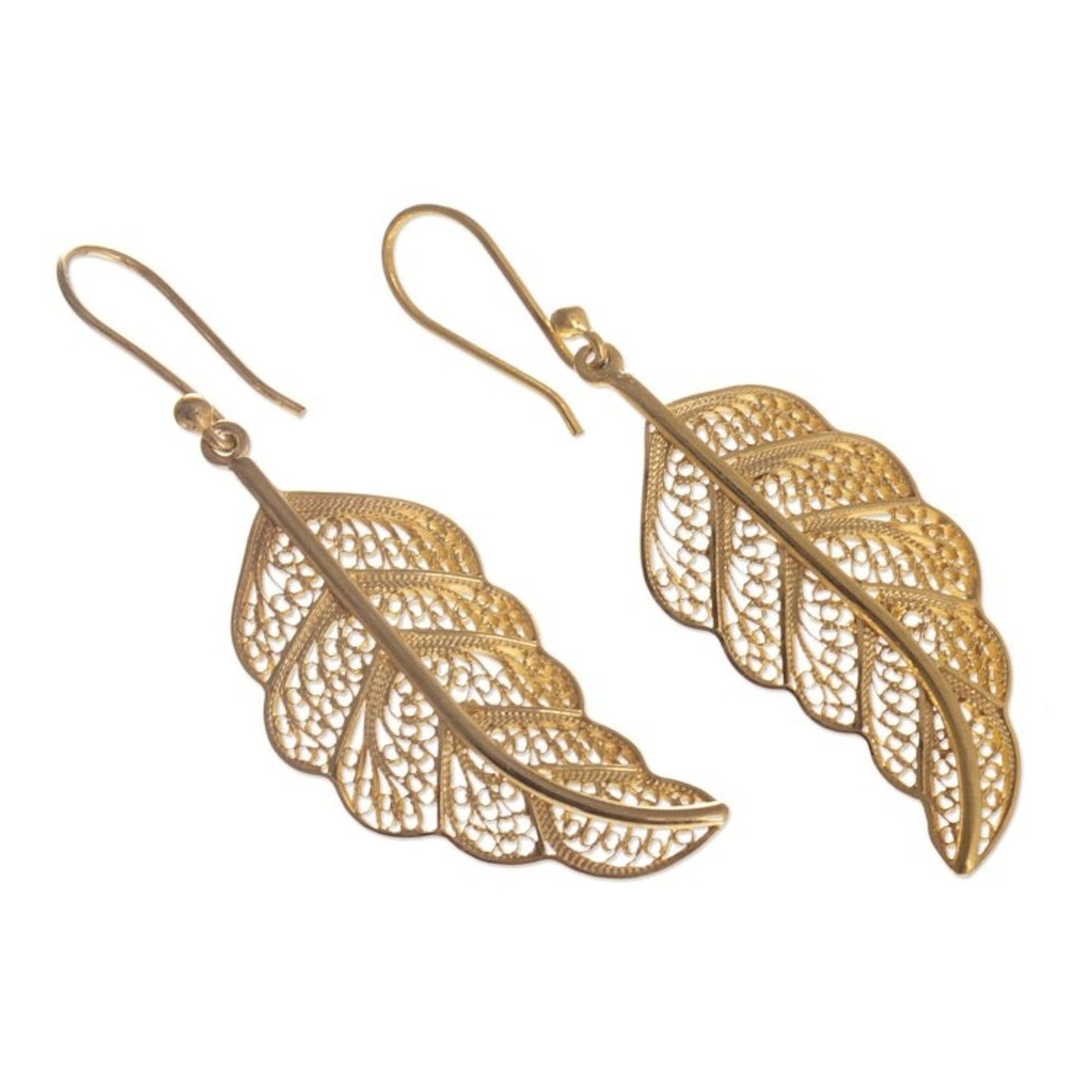 24k Gold-Plated Filigree Leaf Earrings 'Regal Leaves'