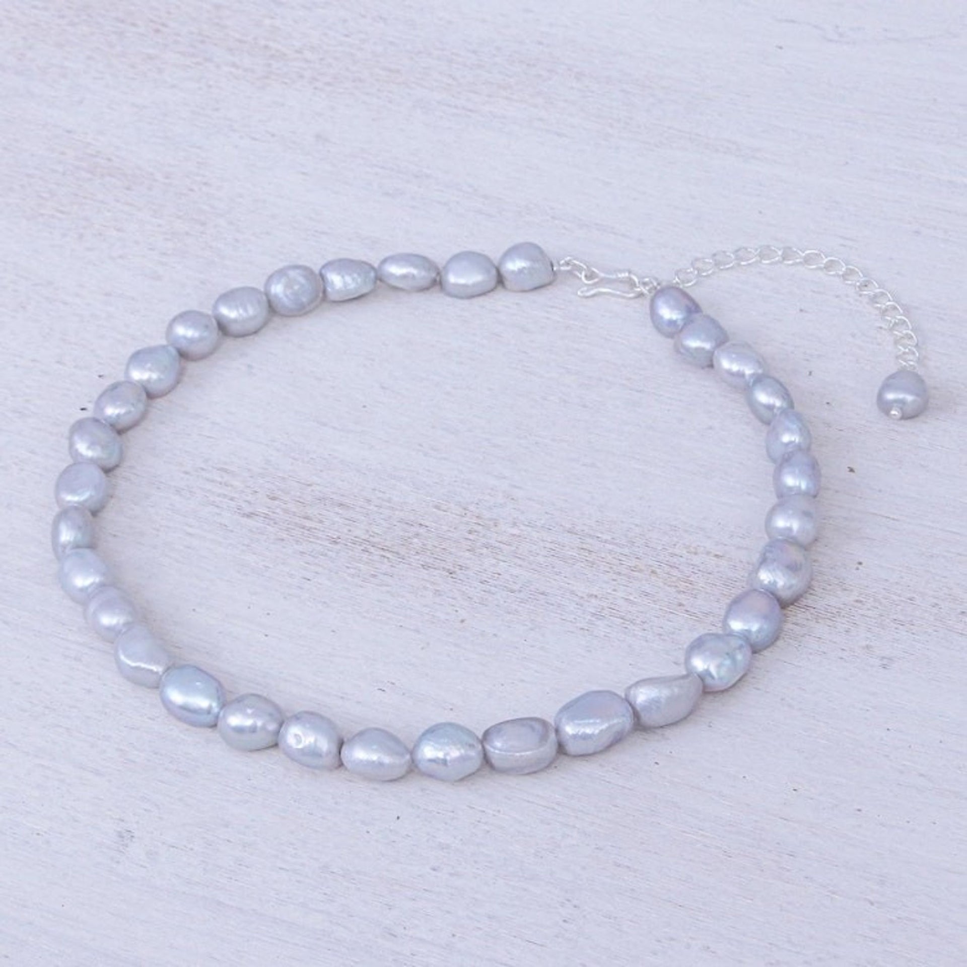 Grey Cultured Freshwater Pearl Choker Necklace 'Mermaid Gem in Grey'