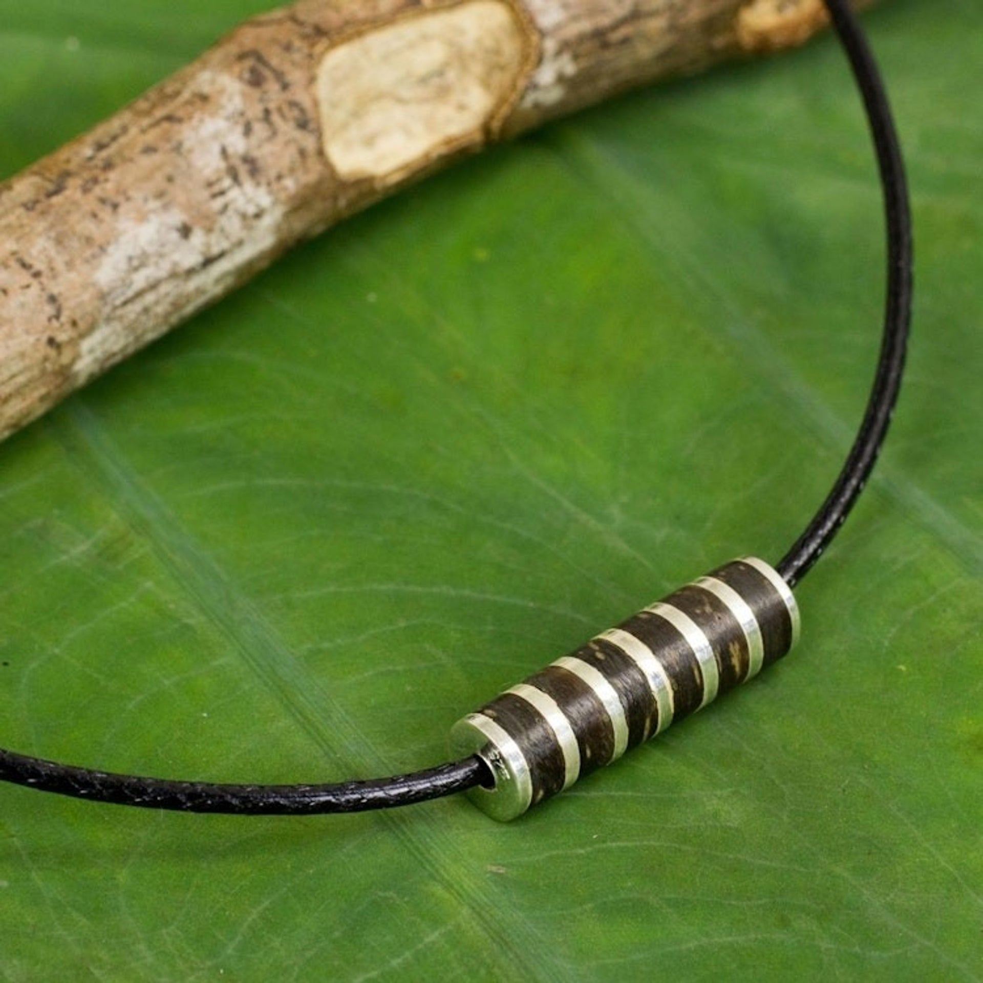 Artisan Crafted Wood and Sterling Silver Pendant Necklace 'Barrel Roll'