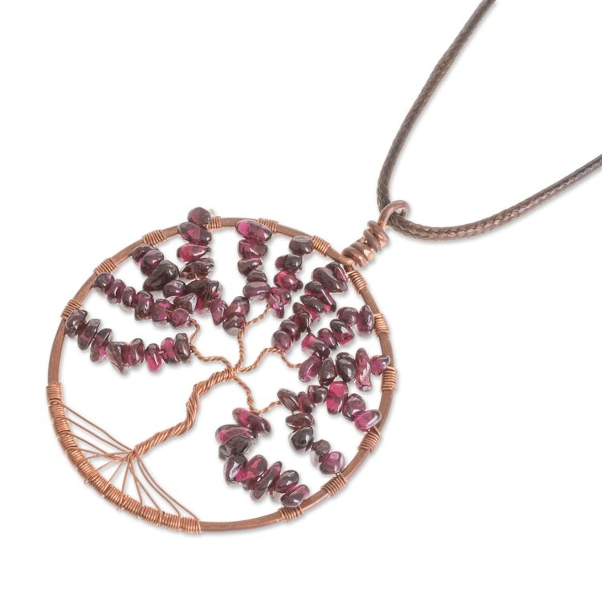 Garnet Gemstone Tree Leo Pendant Necklace from Costa Rica 'Leo Tree of Life'